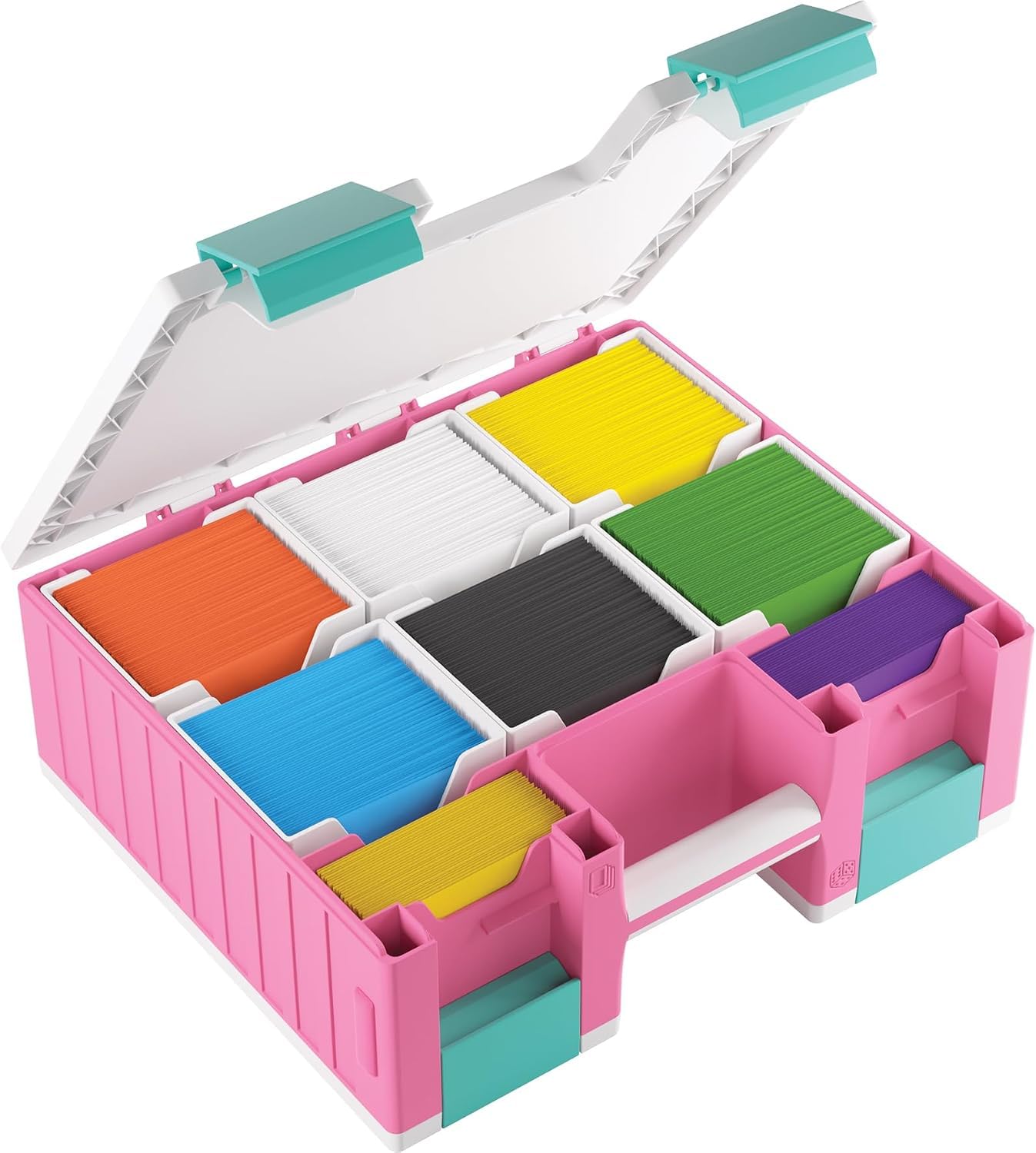 Asmodee Gamegenic - Game Castle Pink White Teal - boîte de rangement transportable pour accessoires de jeux et cartes, rangement pour jeux de société avec bandoulière réglable, mallette tout-en-un