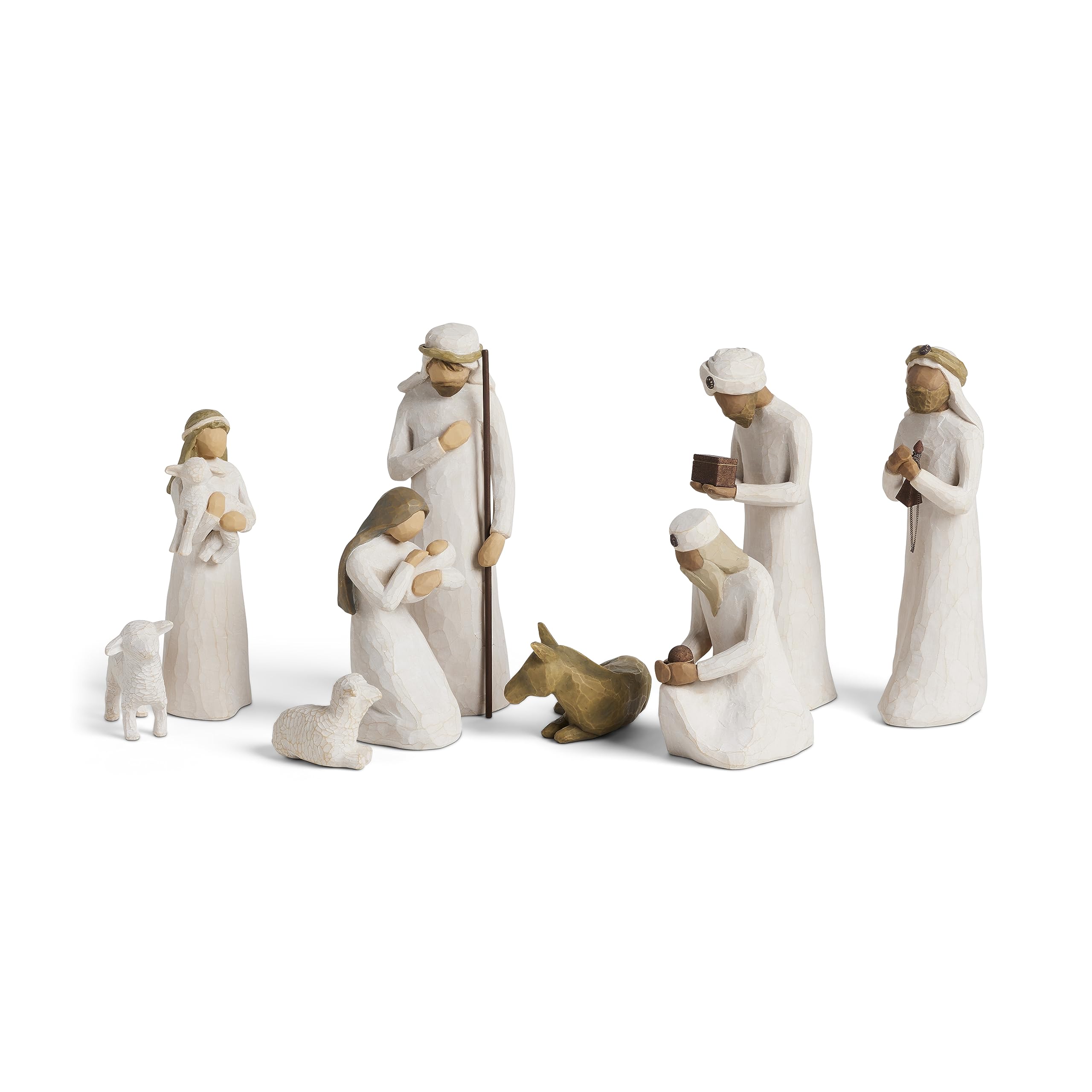 Nativity Starter Figures Plus Three Wisemen, Sculpted Hand-pained 9-Piece Set