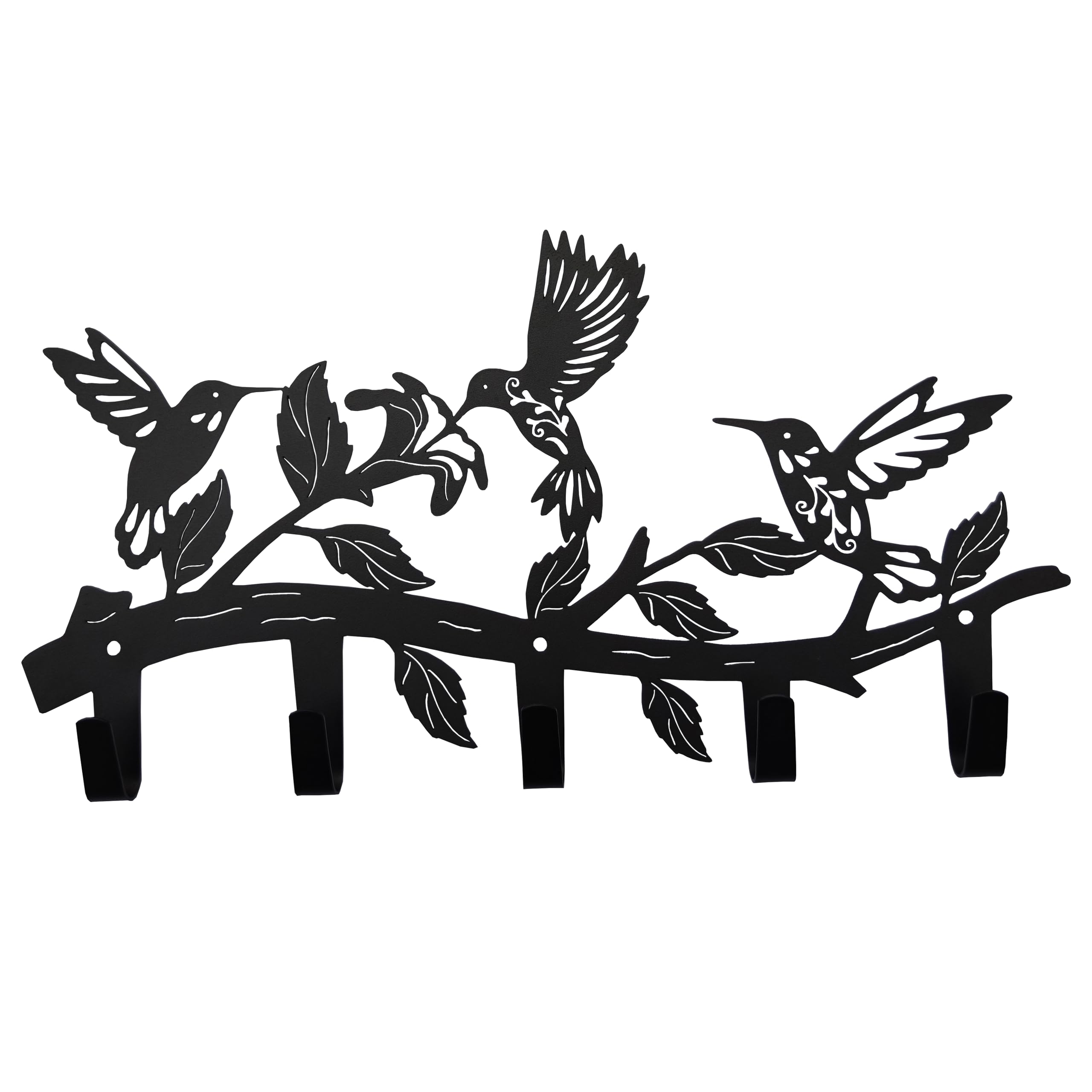 VIVICOMFY Metal Hummingbird Coat Hooks Wall Art Decor-Hummingbird Hangers and Key Holder-Animal Theme Hooks Sweet Home Decor for Storage, Living Room, Hallway, Office (Black)