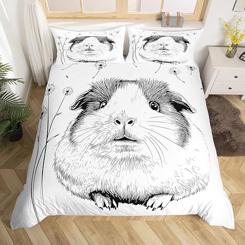 Erosebridal Funda de edredón de conejillo de indias, juego de ropa de cama de diente de león, tamaño Queen, funda de edredón de conejillo de indias