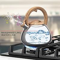 Vista 4 de MARSKITOP Tetera para estufa de 2.6 cuartos de galón, acero inoxidable, hervidor de té silbando con mango para mantenerse fresco, color plateado