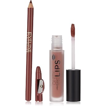 Eveline Cosmetics Oh! My Lips Matte Liquid Lipstick & Lip Liner Set - Enchanting Colours with Vitamin E & Hyaluronic Acid