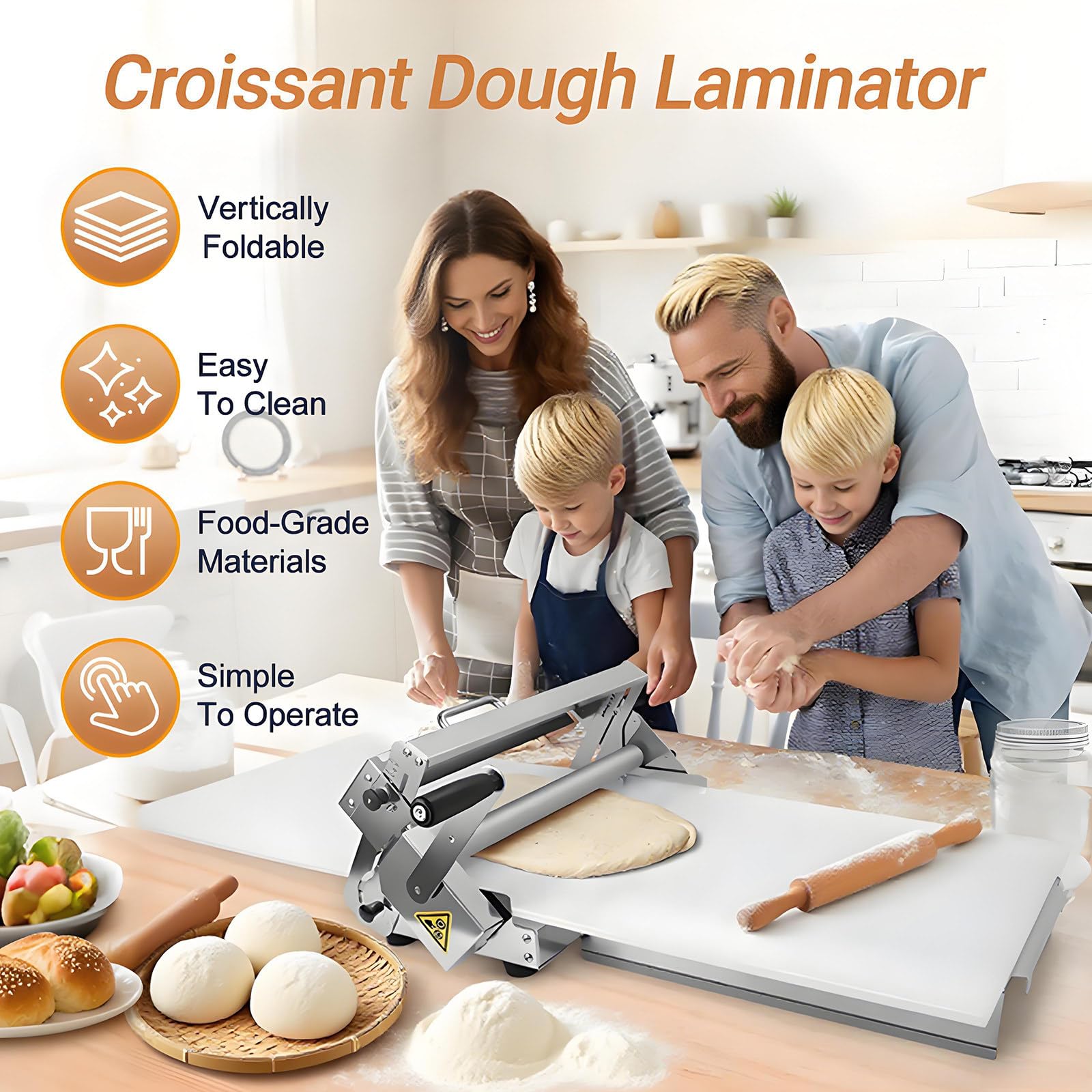 Máquina laminadora de masa plegable manual de acero inoxidable con 55 grosores ajustables para fondant y equipos de panadería