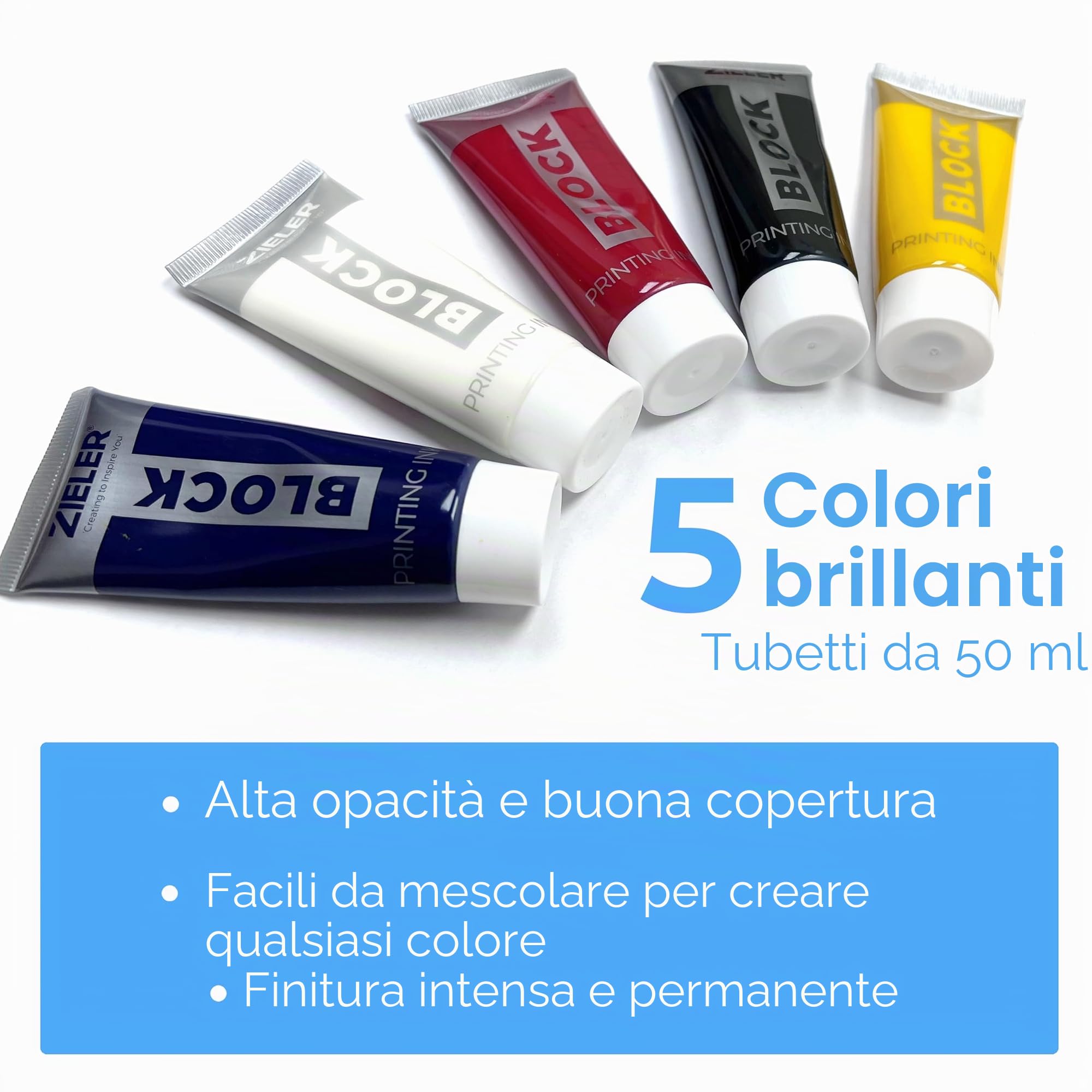 Zieler® - 5 inchiostri premium a base di olio (50 ml) | colori intensi | elevata opacità | facili da miscelare