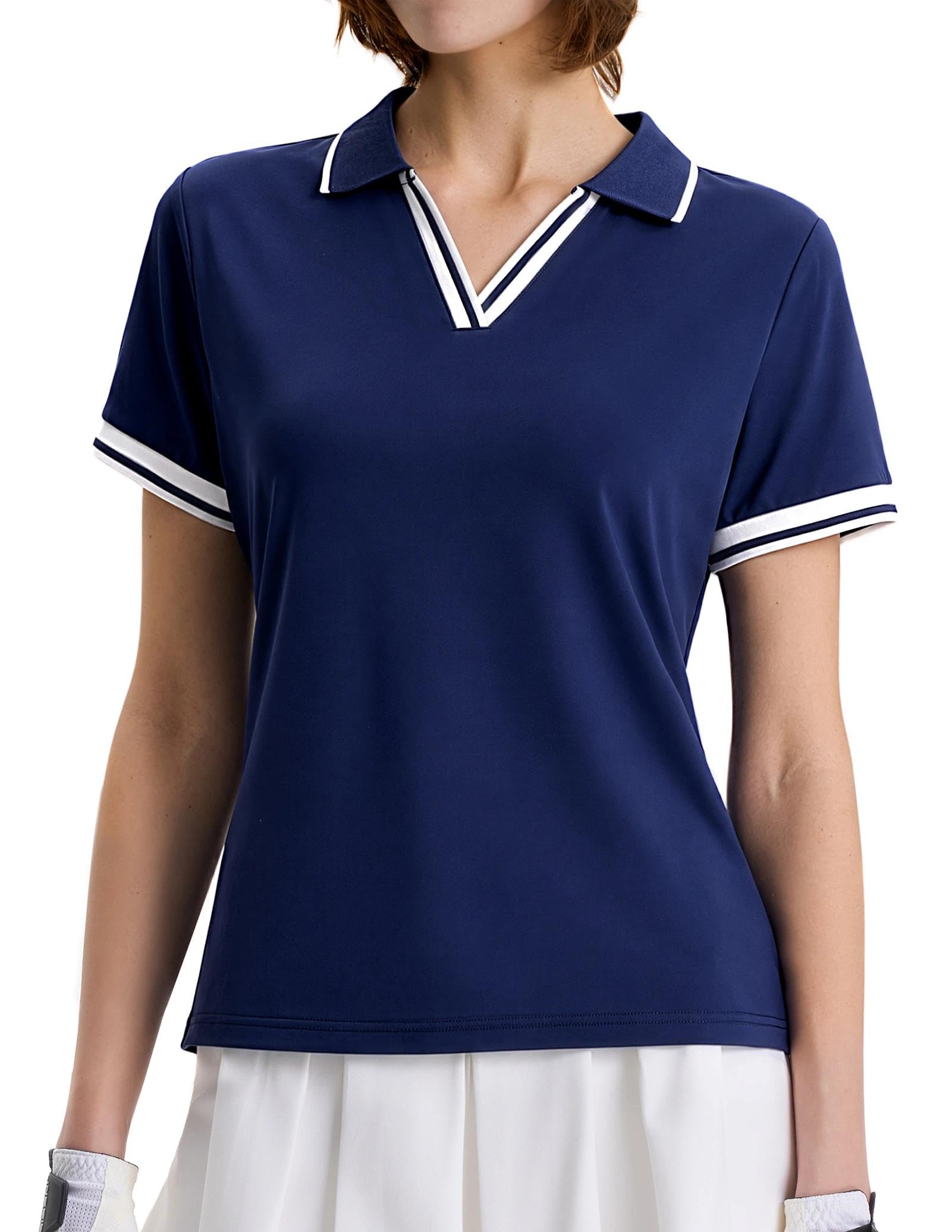 Women's V-Neck Golf Polo Shirt, Soft Stretch UPF 50+