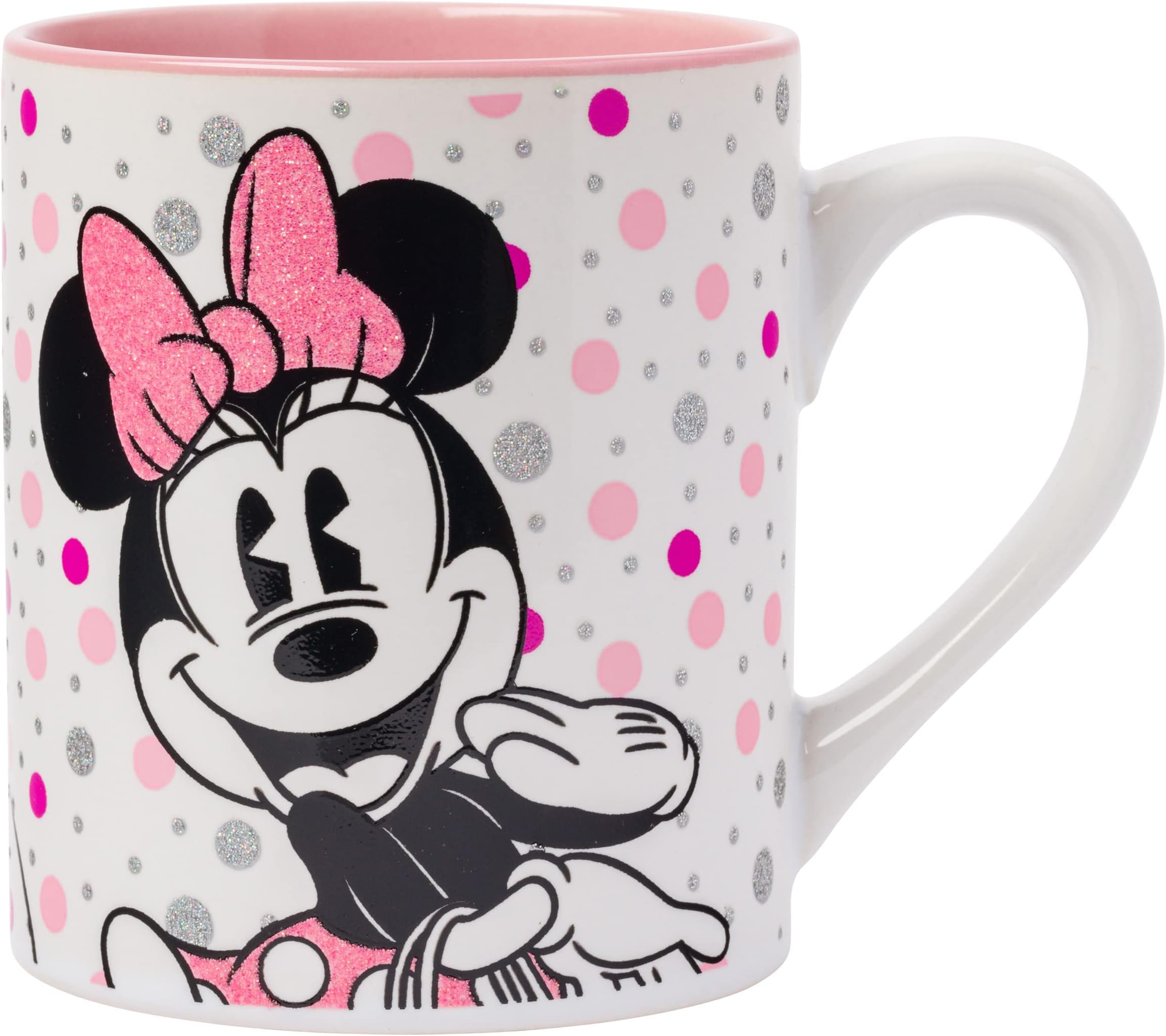 Disney Mickey and Friends Featuring Minnie Mouse Polka Dots Glitter Ceramic Mug, 14 Ounces