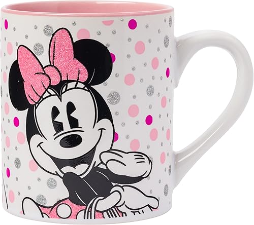 Silver Buffalo Disney Mickey and Friends With Minnie Mouse - Taza de cerámica con purpurina y lunares, 14 onzas