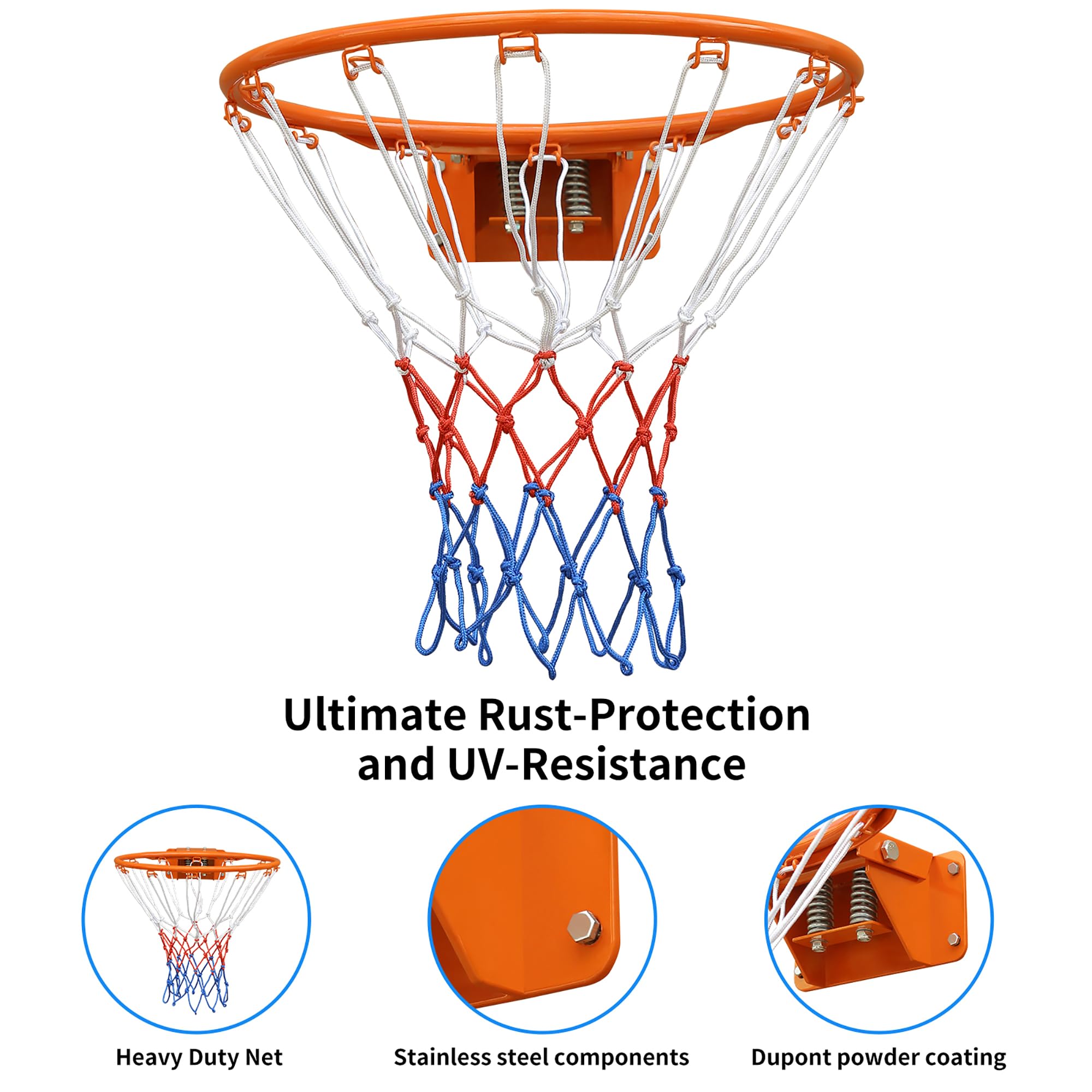 Aro de Baloncesto de Hierro con Red, Exterior e Interior, Naranja, 45cm