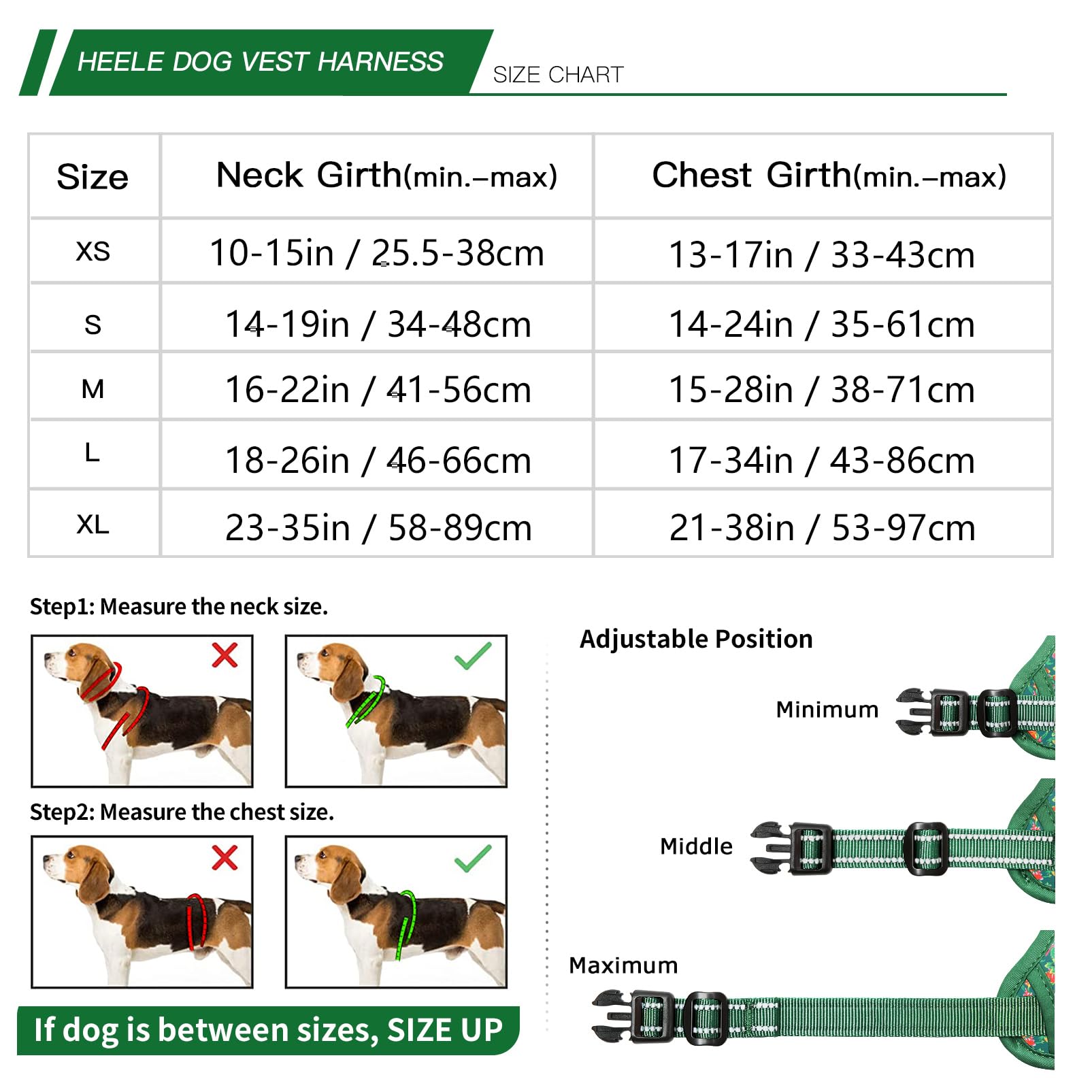 HEELE Pettorina Cane, Imbracatura Sganciata Rapido dal Collo, Pettorina Anti-tiro Riflettente e Regolabile con Maniglia Comoda, Morbida e Imbottita per Cani, Floral-Verde-Serratura M