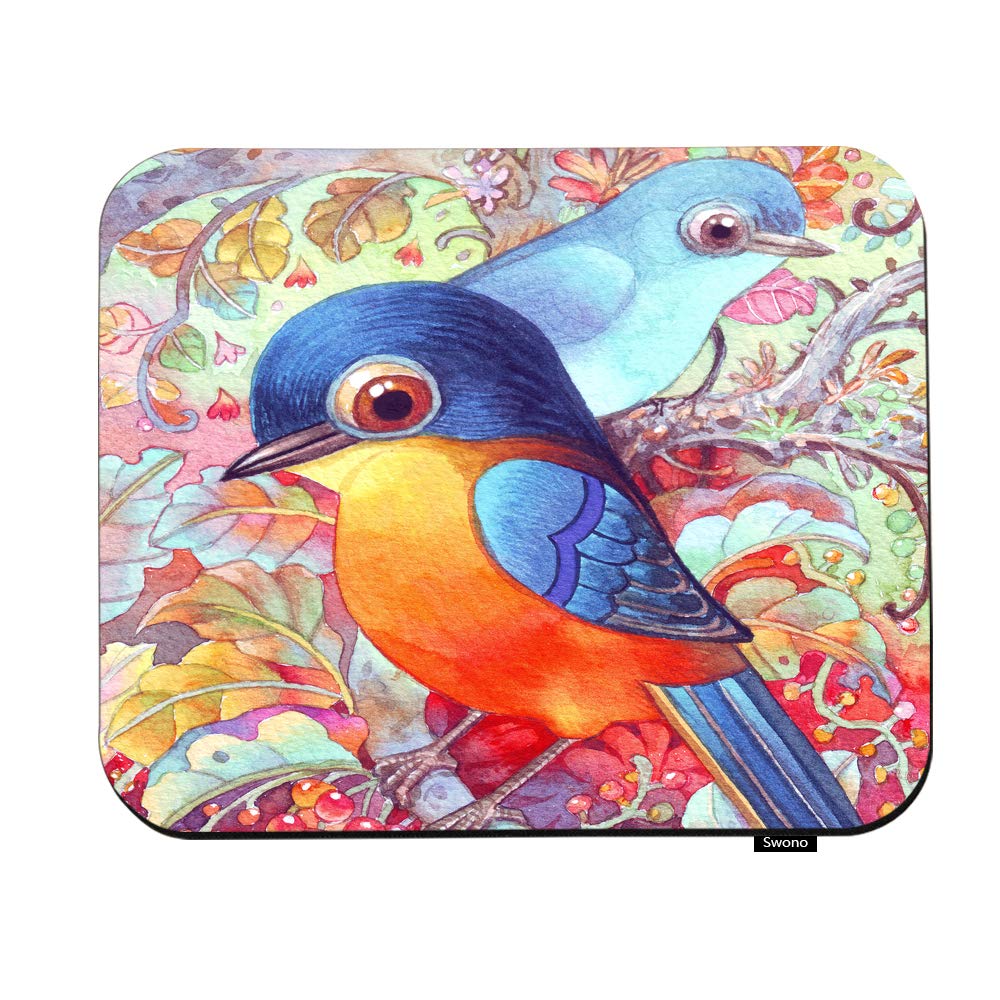 Swono Bluebird Mouse Pads Beautiful Bluebirds and Colorful Jungle Mouse Pad for Laptop Funny Non-Slip Gaming Mouse Pad for Office Home Travel Mouse Mat 7.9"X9.5"