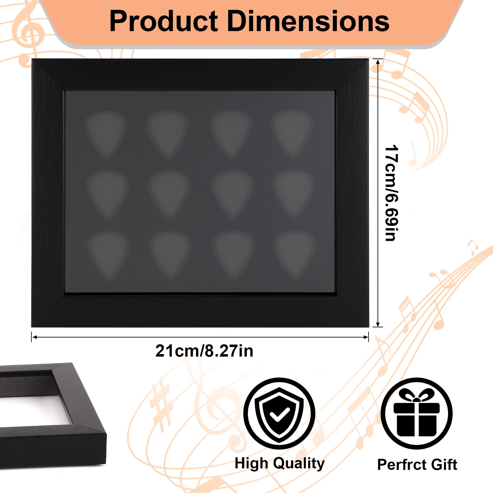 Guitar Display Frame and Case, Pick Inlay Slots, Desktop and Wall Mountable, Gifts for Guitar Players and Musicians 17x21cm - Image 4