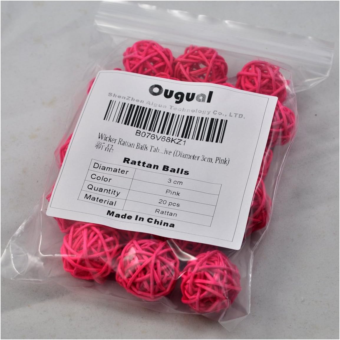 Ougual Natural Wicker Rattan Balls Table Wedding Party Hanging Wobble Ball Christmas Decoration (3cm, 20pcs, Pink) - Image 3