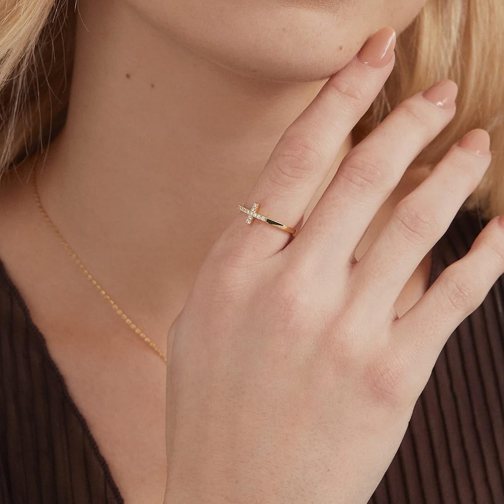 Amazon.com: PAVOI 14K Gold Plated Cubic Zirconia Cross Ring
