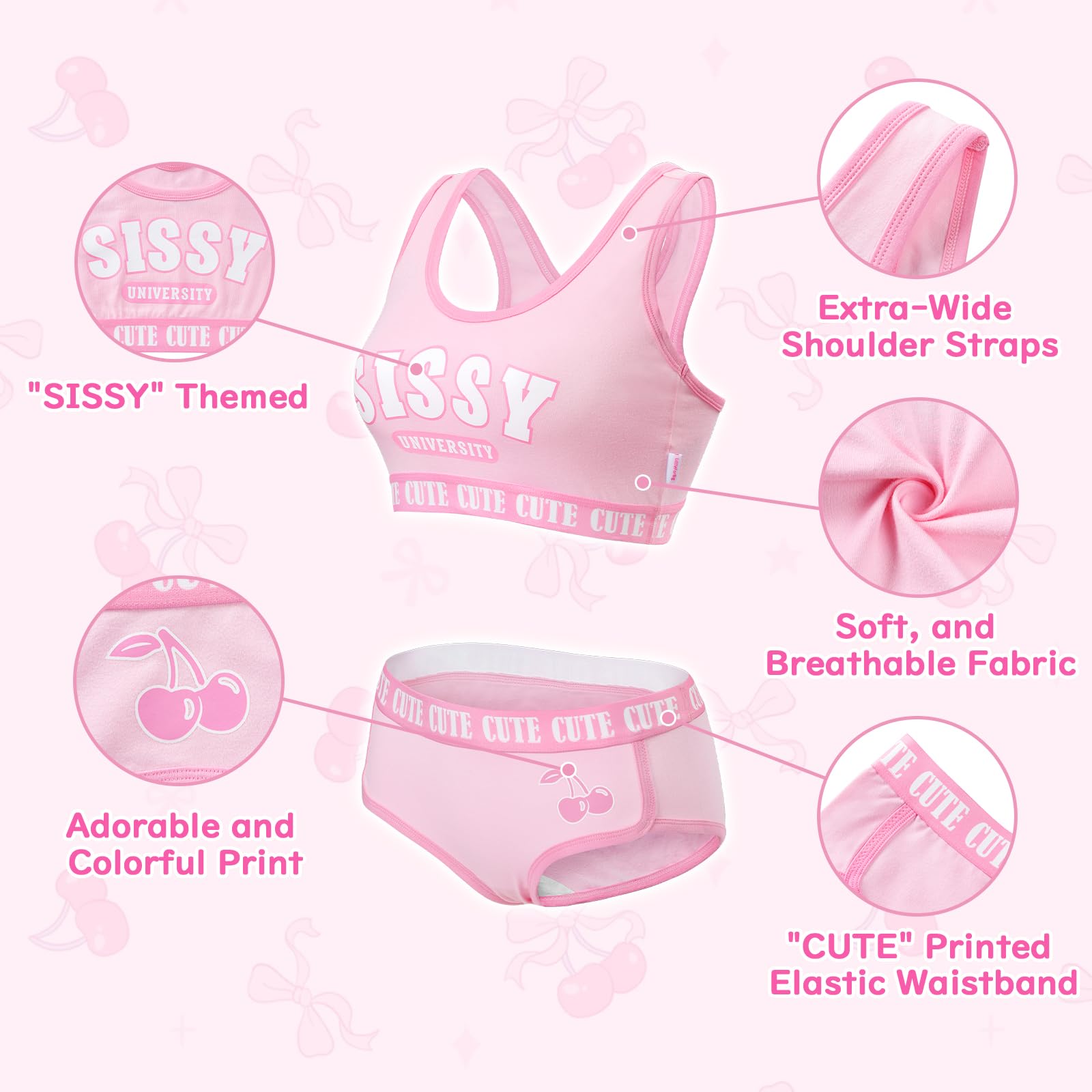 LittleForBig Unisex Baumwolle Camisole und Höschen Sport Loungewear Bralette Set – Sissy University Bralette Set