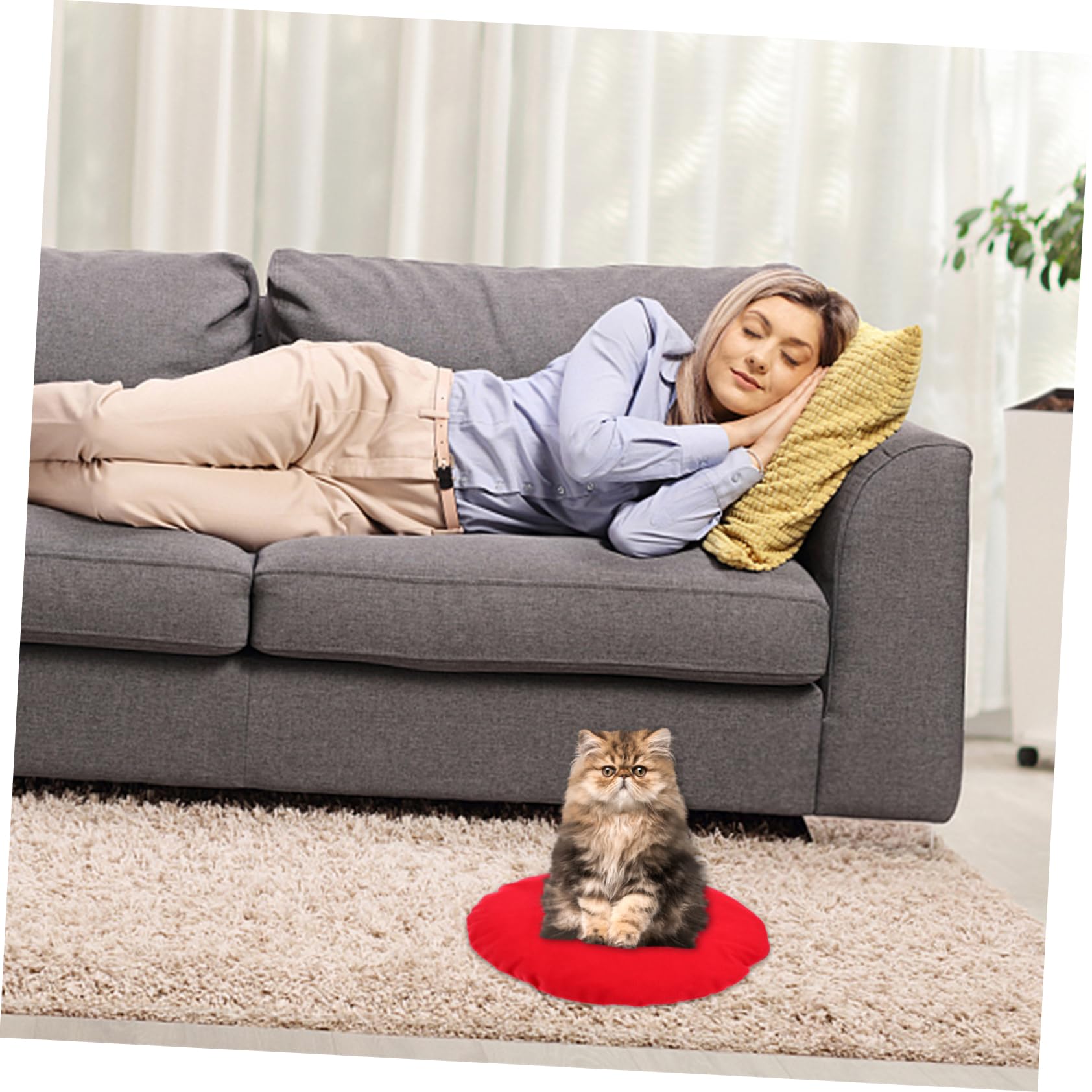 WOONEKY Heating Pad for Kittens Electric Pet Pad Cover Round Replacement Skin-Friendly Cotton Cold Weather