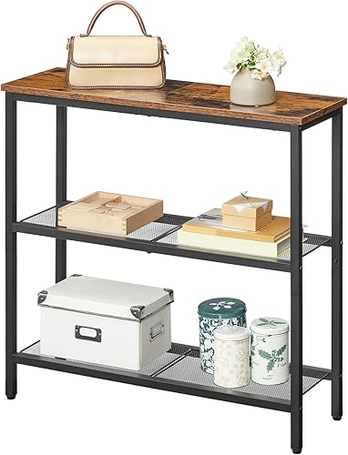 Miniatura 9 de HOOBRO Mesa consola estrecha de 29.5 pulgadas, mesa de entrada de 3 niveles, mesa de sofá delgada con estantes, mesa auxiliar, mesa de exhibición,
