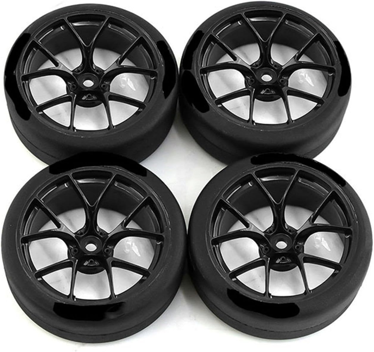 Flat Running Rally Wheel Tires Set RC Car Accessories for HPI Kyosho Tamiya 1/10 WRC XV01 TT02 Pack of 4 (Black)