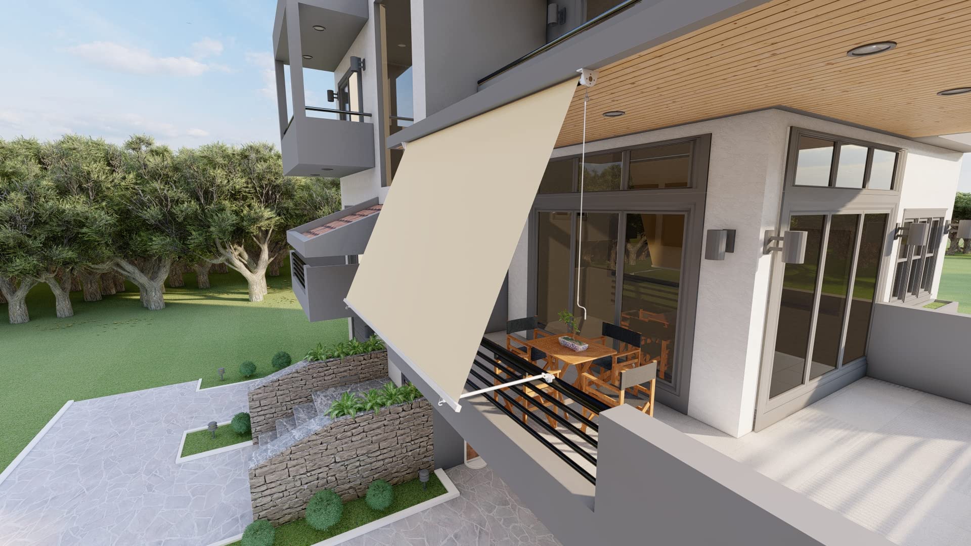 Tenda da sole a caduta con bracci per balcone terrazzo finestra 300cm Beige Golisa