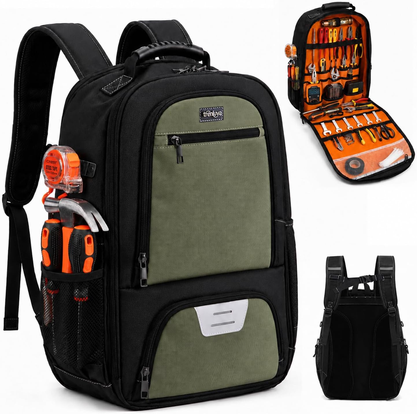Tool Backpack for Men with Laptop Sleeve, Heavy Duty Tool Bag, Green