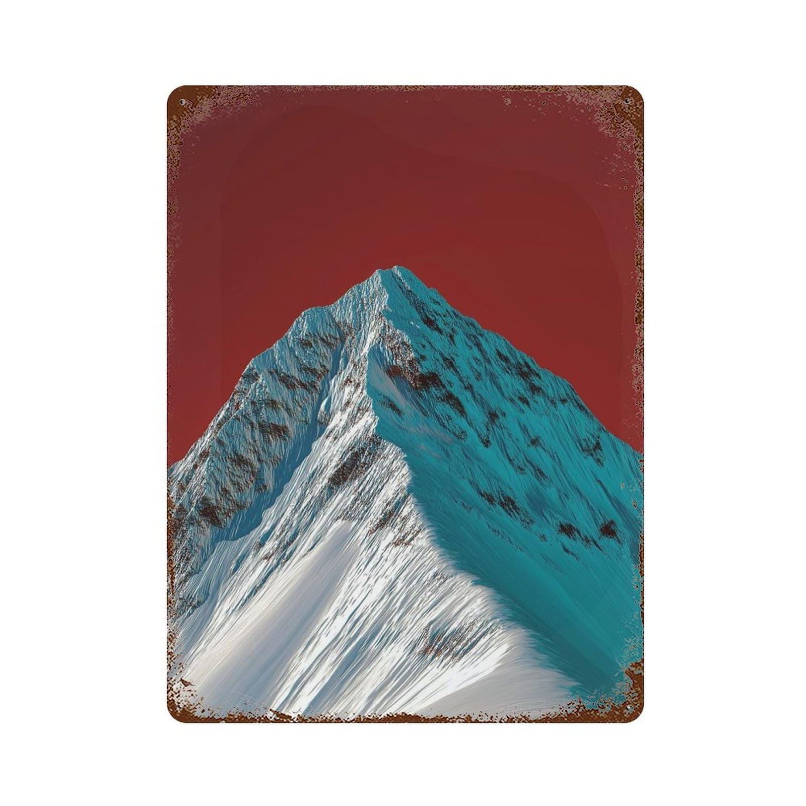 Snowy Mountain Peak with Red Sky Rusty Metal Tin Sign 15.7"x11.8", for Farmhouse, Kitchen And Entryway Decor, Rustic Home Decor