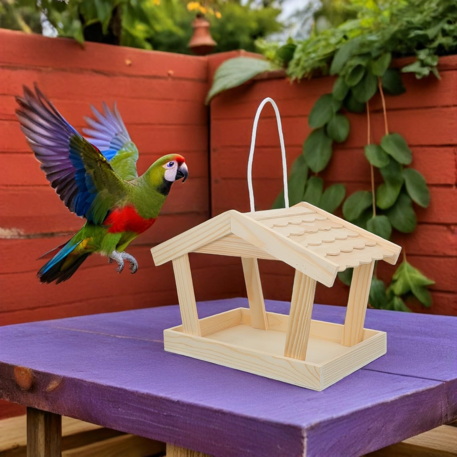 GALPADA Mangiatoia Sospesa per Uccelli Selvatici e Cardellini in Legno di Pino, Capacità Grande, Resistente alle Intemperie, Stile Rustico a Casetta per Giardino Esterno e Cortile