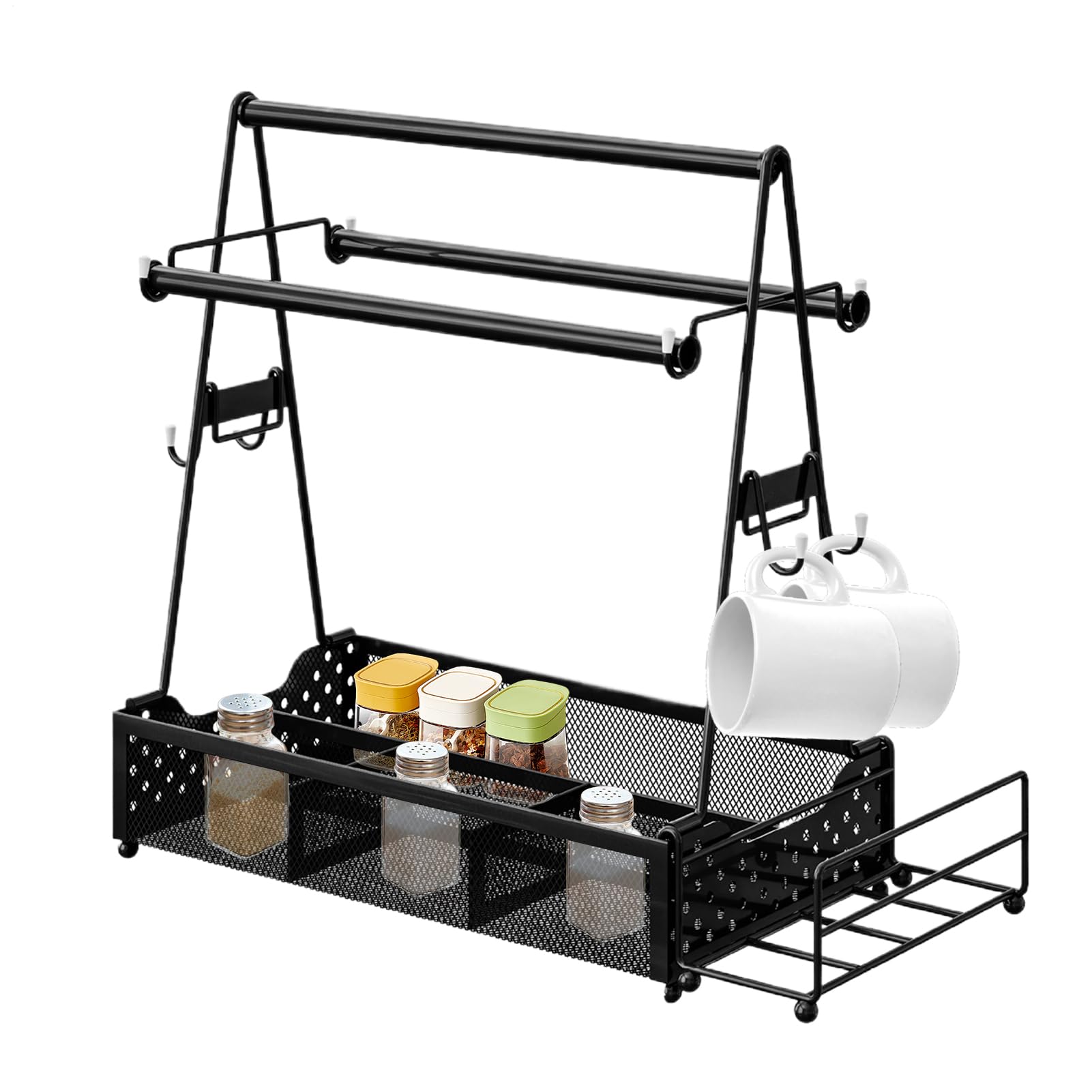 Grill Utensil Caddy – Cestino in metallo nero portatile | Porta spezie da
