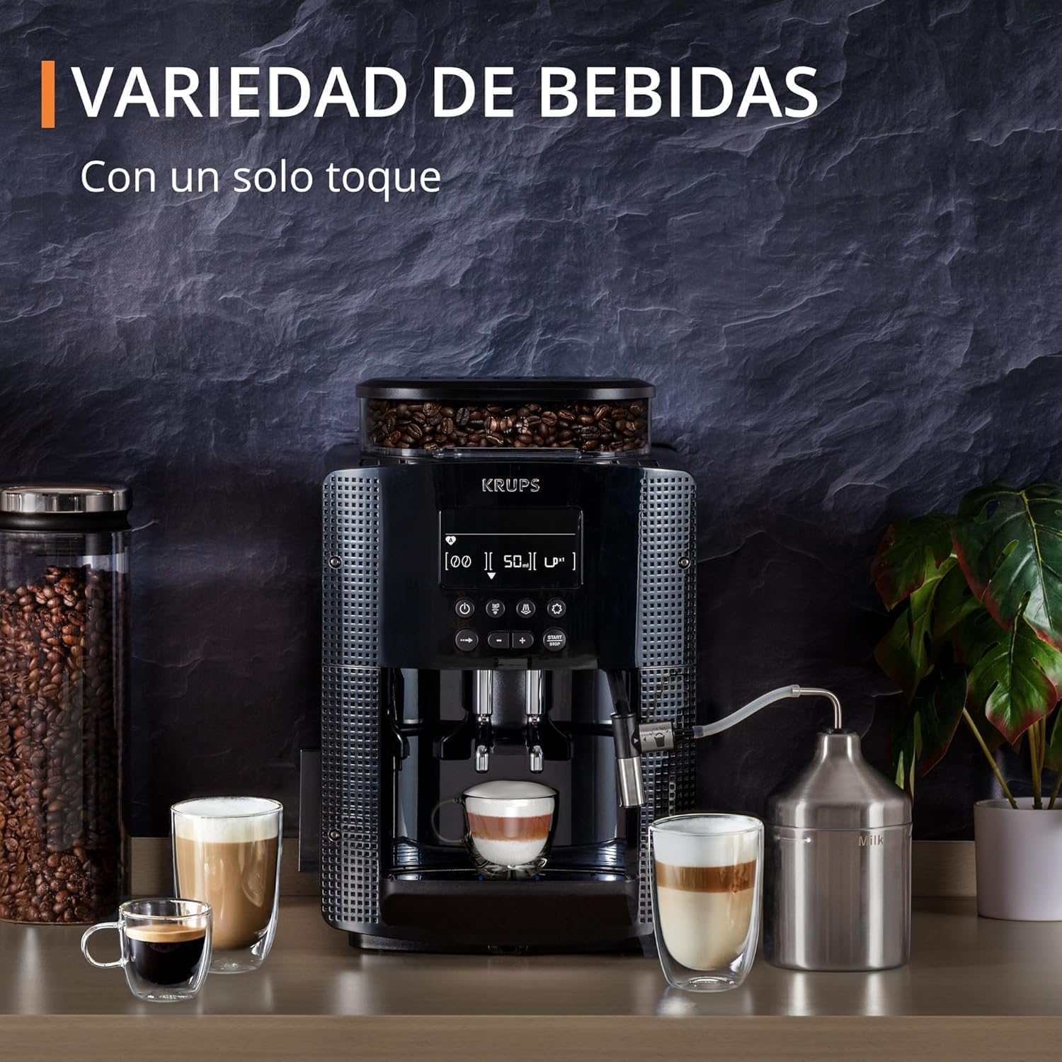 Krups Essential, Cafetera superautomática, Depósito de agua de 1,7 L, 3 niveles de temperatura, 3 texturas de molienda, 15 Bares, Pantalla LCD intuitiva, Incluye accesorio para la leche, Negra, EA8160 - 5