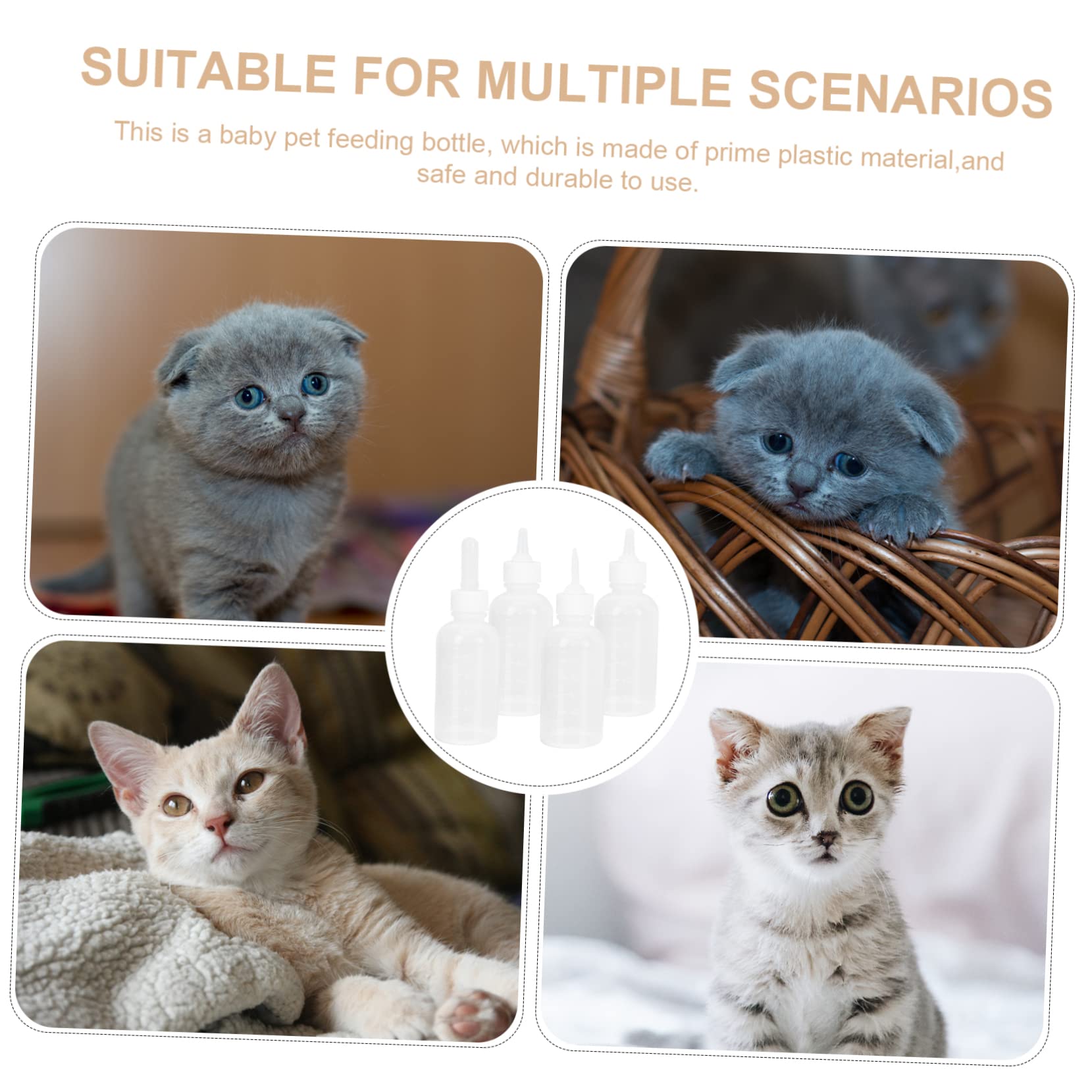 Parliky Pet Bottle Set 120ml Small Cat Dog Milk Bottles for Kitten Puppies Reusable Nursing