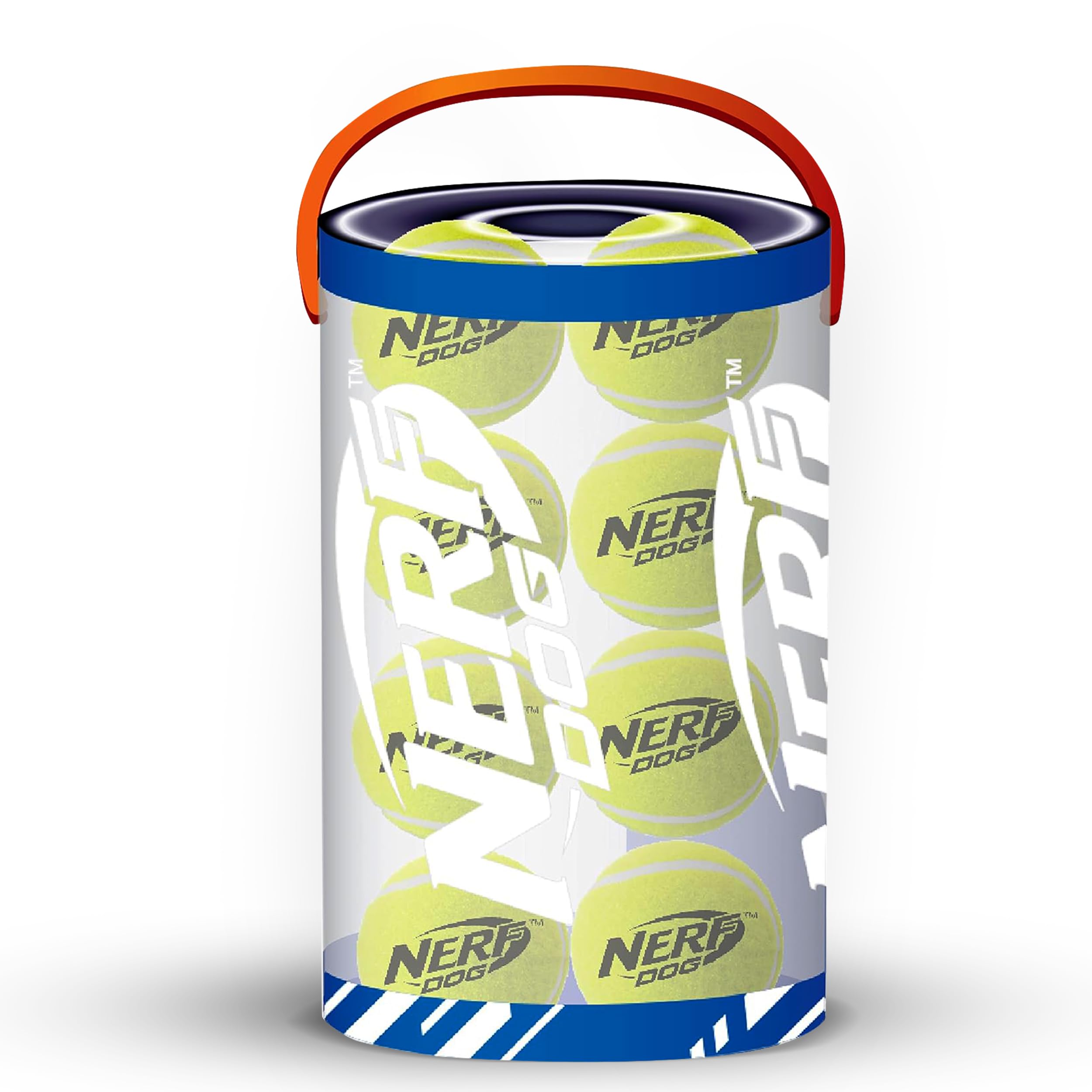 16-Piece Dog Toy Gift Set, Includes 16 2.5in Squeak Tennis Balls and a 10.25in Bucket, Nerf Tough Material, Green