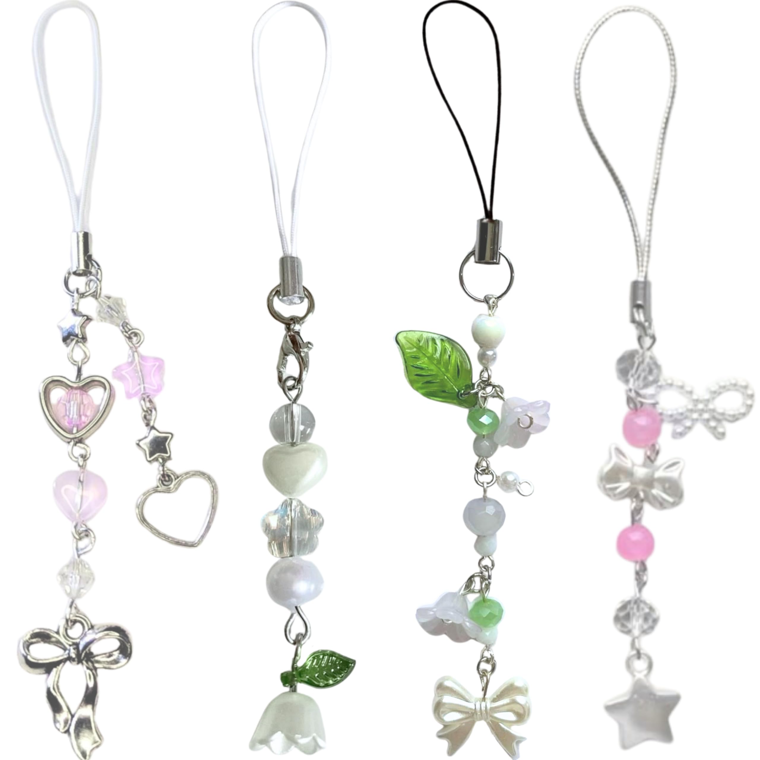 SNOWY SHOP 4pcs Fairycore Flower Phone Charm Set – Kawaii Pink Green Aesthetic Strap | Cute Y2K Gift for Girls & Women-image-25