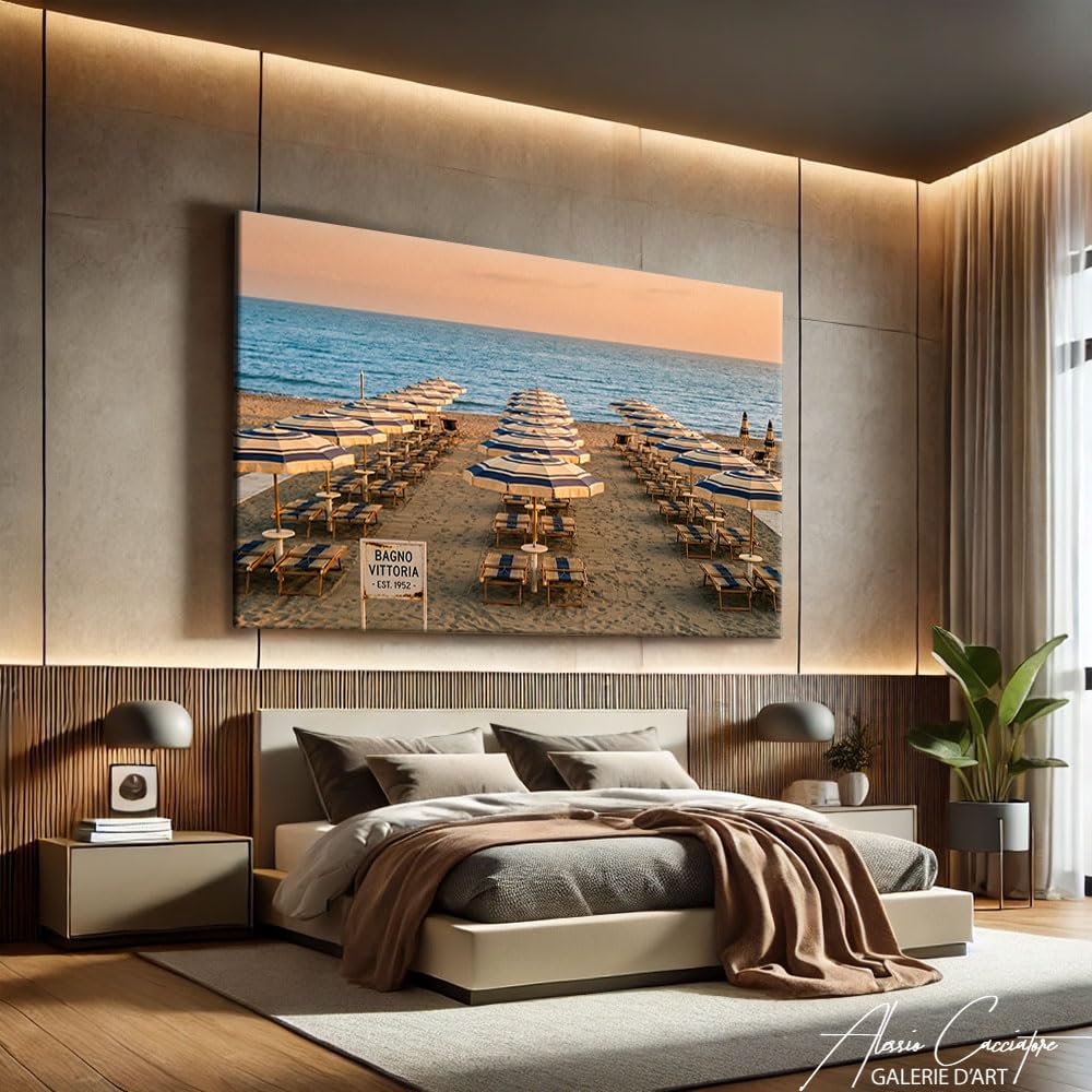 Alessio Cacciatore Quadro da spiaggia in sabbia – Poster decorativo da parete con tramonto, stampa su tela, paesaggio naturale, quadro di bordo del mare, grande formato, cornice decorativa da parete