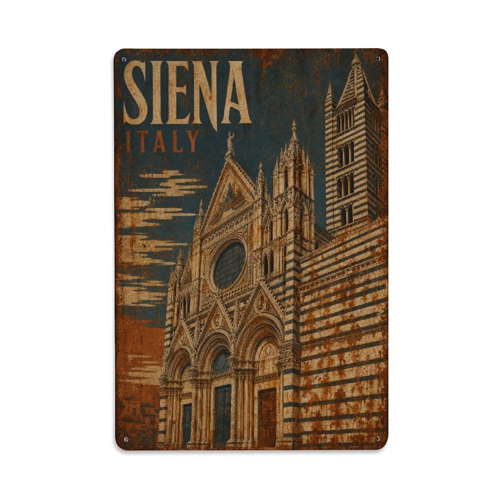 Huiyhb 8X12inch(20X30cm) Vintage Travel Siena Cathedral Striped Facade Detail Italy Metal Tin Sign
