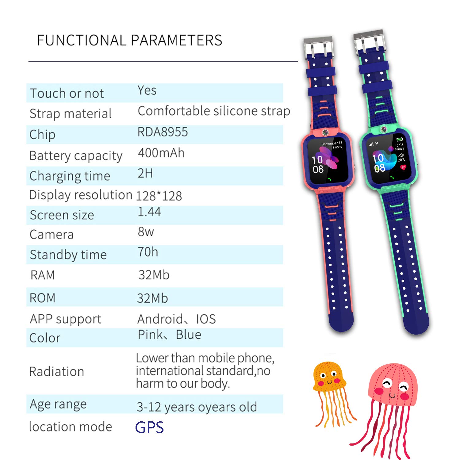 PTHTECHUS Reloj Inteligente para Niños Impermeable - Niños Reloj Inteligente GPS Tracker Posicionamiento Teléfono, Llamada de Emergencia SOS Valla electrónica Cámara Despertador PodometreChat Vocal