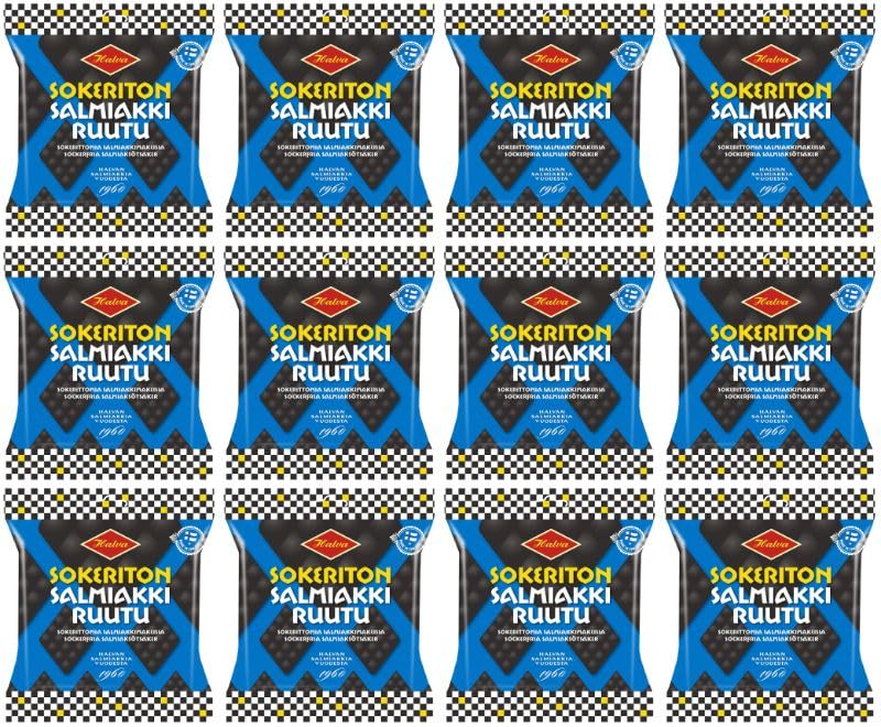 Halva Sokeriton Salmiakkiruutu Regaliz 12 Packs of 90g