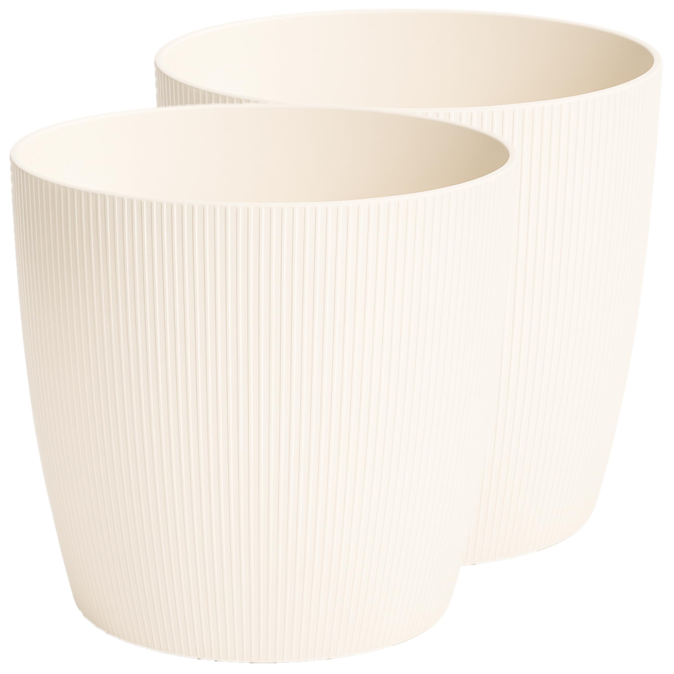 Home Garden Ornaments Cream Plant Pots Indoor – 2 Striped Plastic Plant Pots, Modern Design Indoor Plant Pots For Houseplants (, 15.5Cm / 6.1 Inch)
