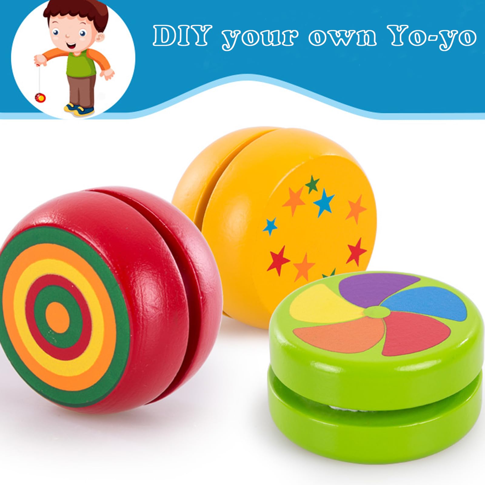 10 Stück Holz JoJo YoYos - Naturholz Spielzeug Für Kinder