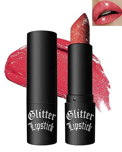 LYSdefeu Lápiz labial mate con purpurina de diamante, brillo de labios rojo brillante, alto pigmento brillante, impermeable, a prueba de manchas,