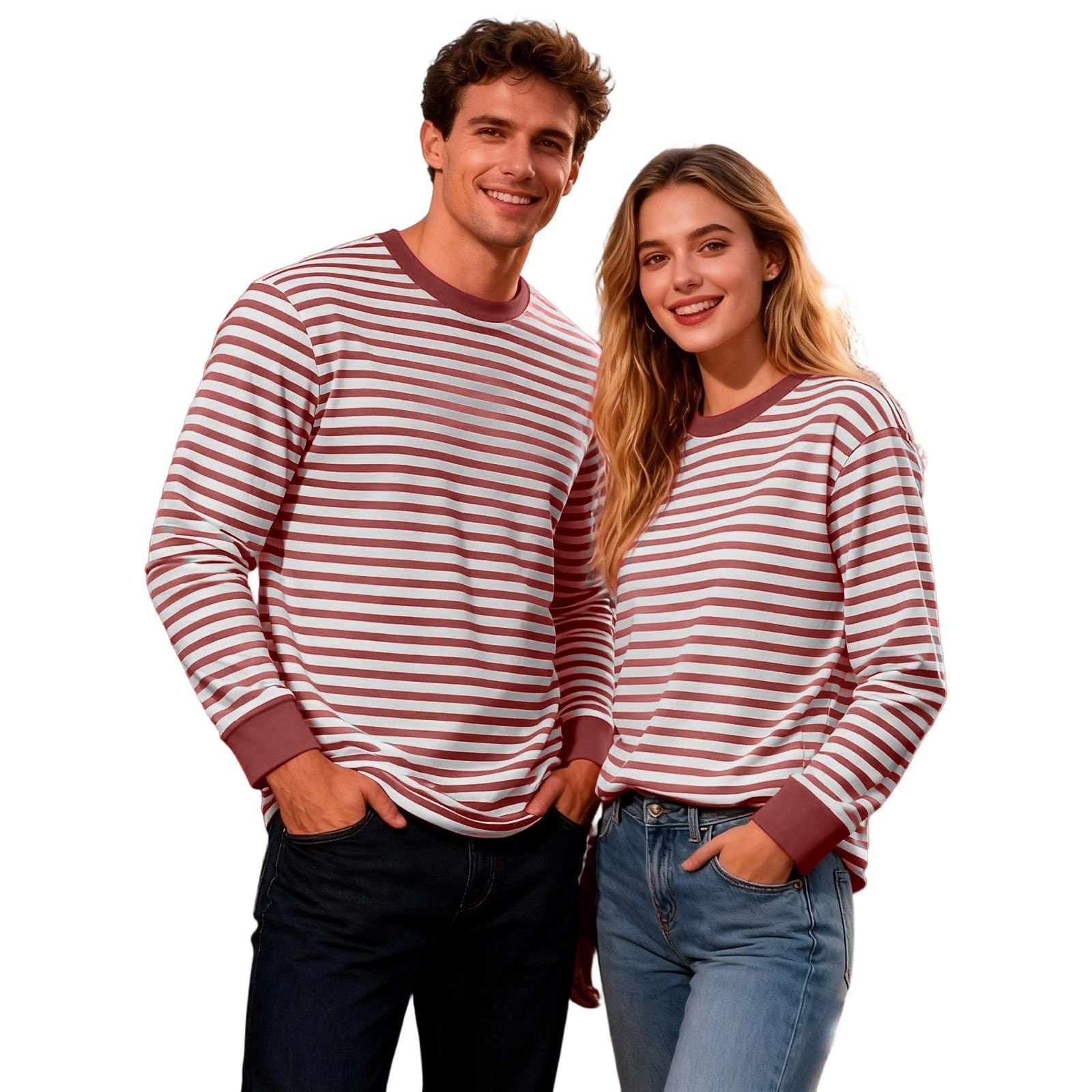 Striped Shirt Men Women Red White Long Sleeve T-Shirt Carnival Long Sleeve T-Shirt Horizontal Stripes Wide Stripes Fine Stripes Crew Neck Leisure Top Striped Shirt Fancy Dress Costumes, brown, 3XL