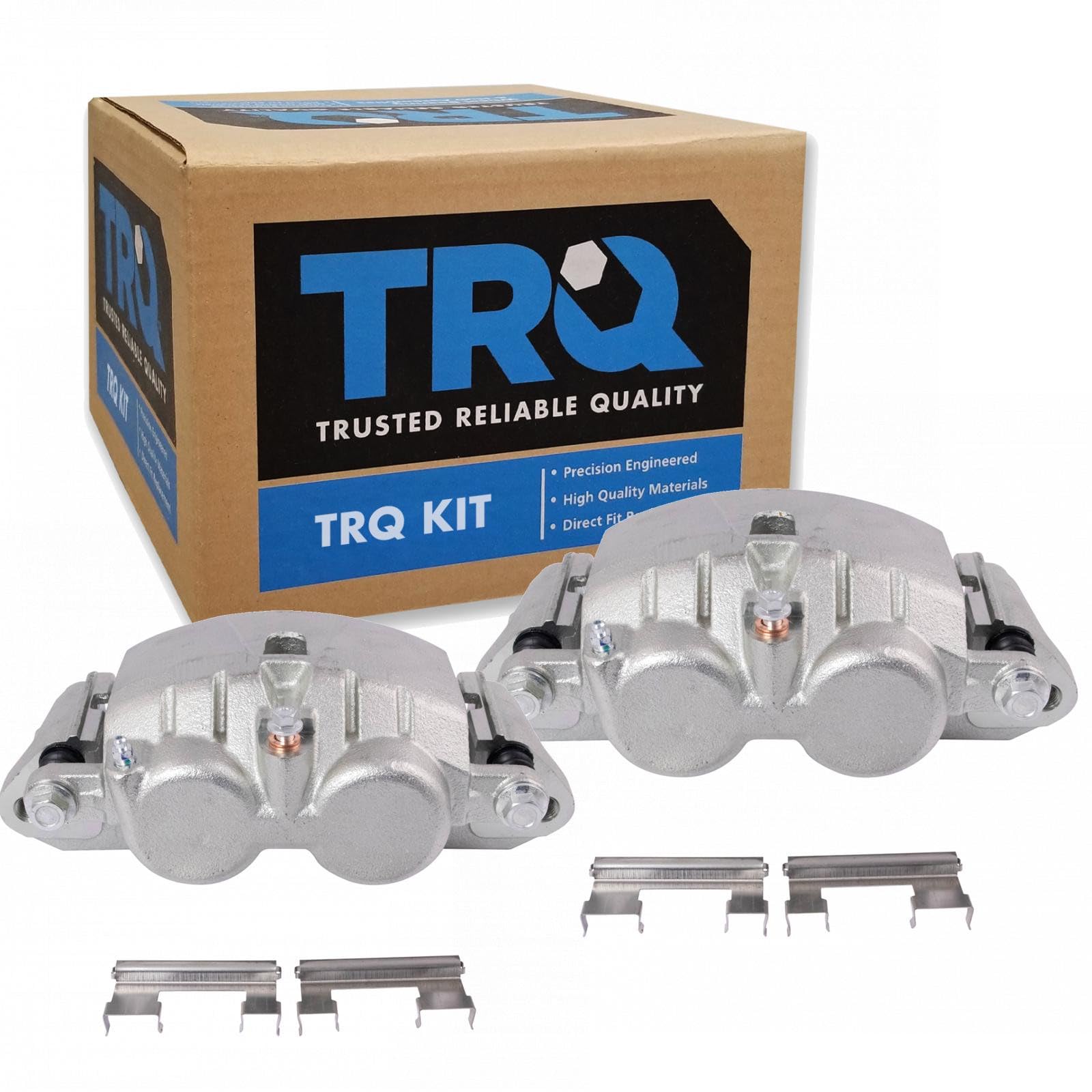 TRQ Rear Driver and Passenger Side Brake Caliper Set Caliper Brackets Hardware Compatible with 01-03 Chevrolet Silverado 3500