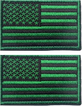 2PCS USA American Flag Patch Embroidered Tactical Morale Patch Hook and Loop Applique FastenerBright Green