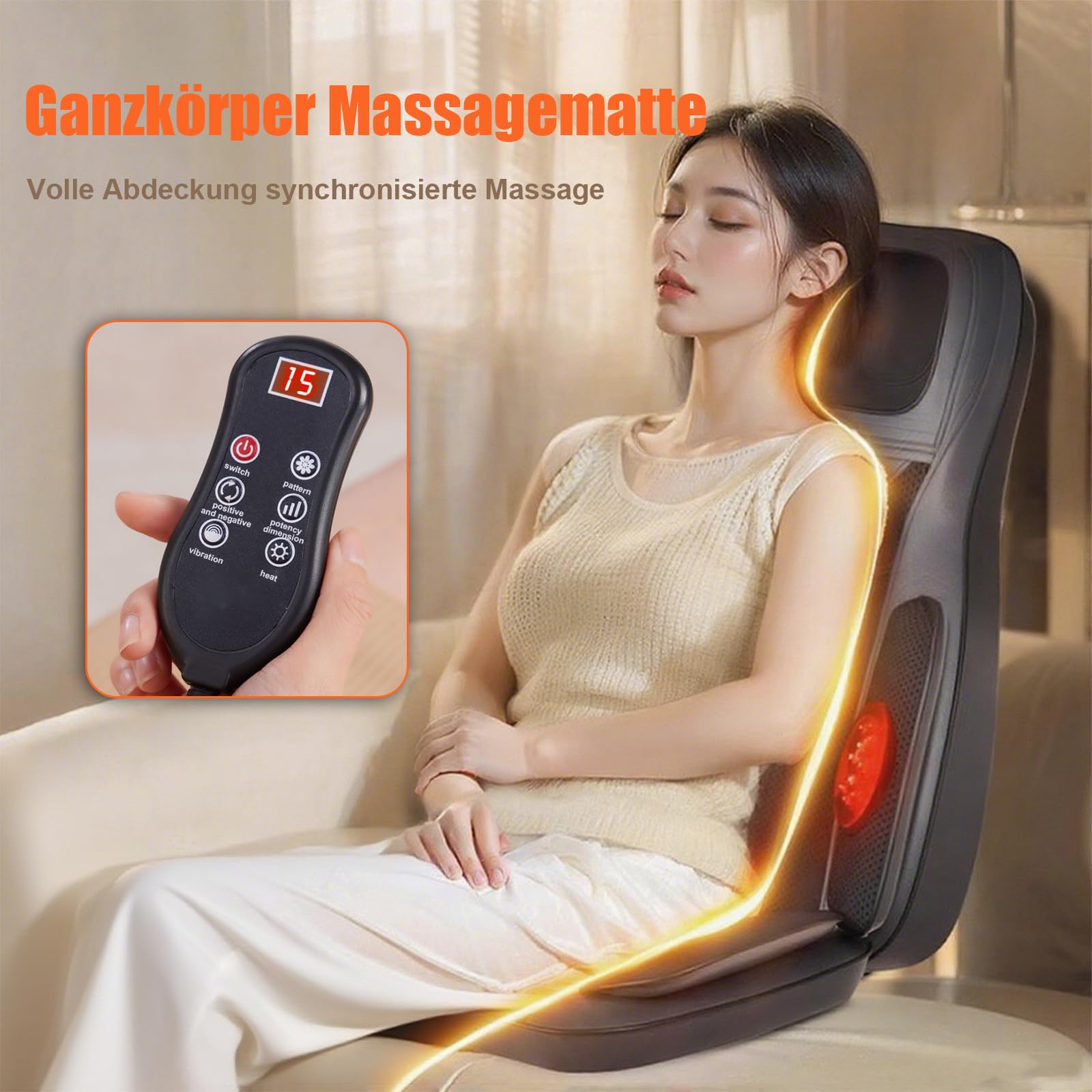 Rückenmassagegerät mit Wärme, 3D-Knetmassage-Stuhlkissen, Tiefengewebe-Knetmassage-Sitzkissen für Körper und Nacken, mit beweglichem Multifunktions-Bein- und Fußmassagegerät für Büro (Schwarz)