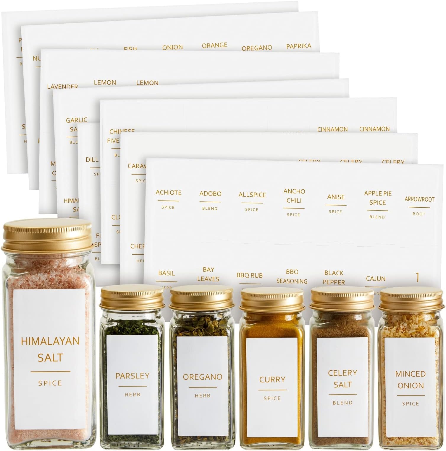 Talented Kitchen 140 Pack Minimalist Spice Jar Labels, Gold Text - Spice Label Set