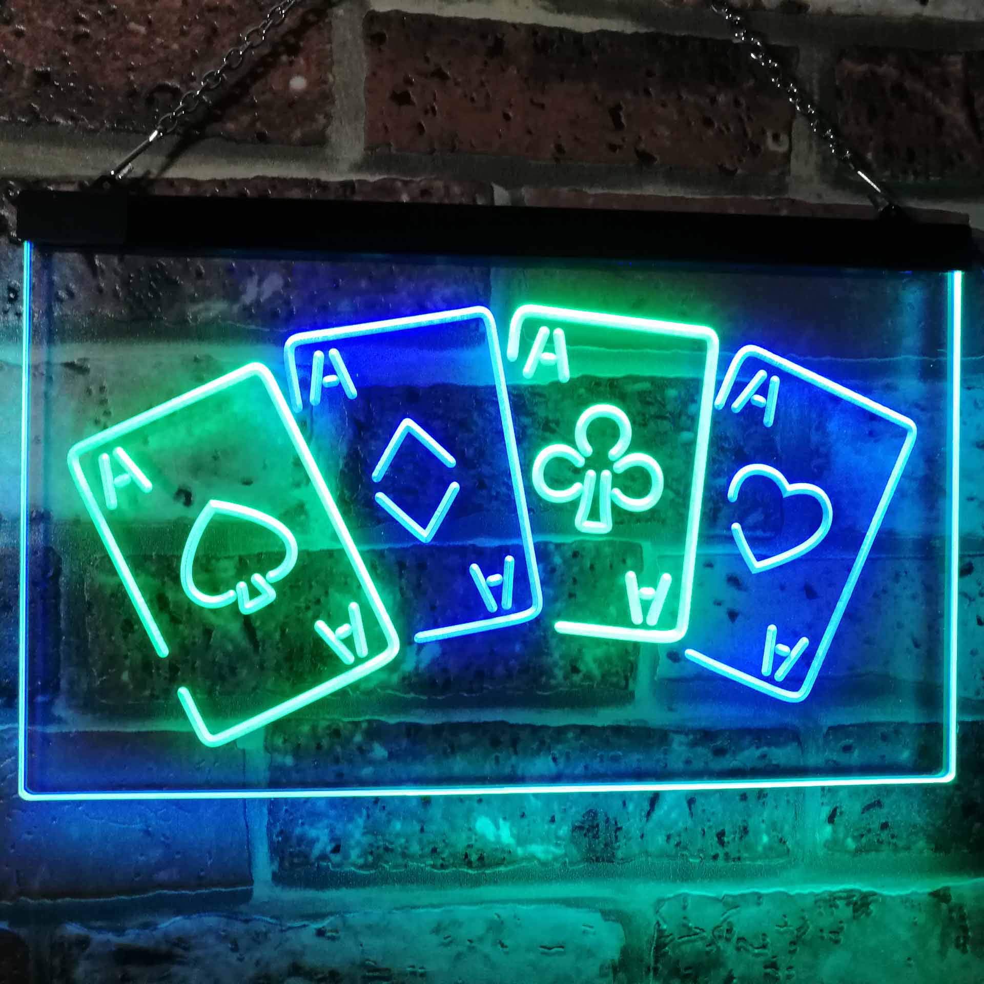 Four Aces Poker Casino Man Cave Bar Dual Color LED Enseigne Lumineuse Neon Sign Vert et Bleu 600 x 400mm st6s64-i2705-gb