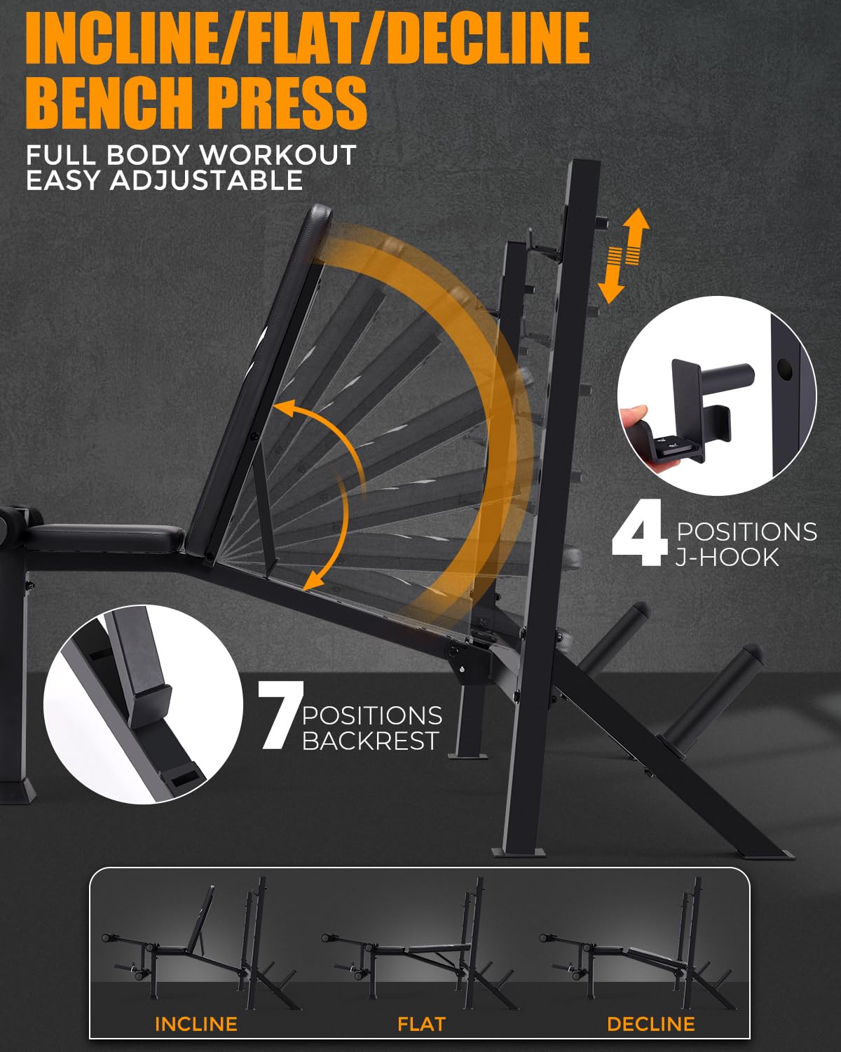 900LBS Weight Bench Set with Barbell Rack, Heavy Duty Bench Press Set with Leg Extension and Leg Curl, Foldable Workout Benches for Home Gym with J Hooks & Olympic Sleeves (US Stock)