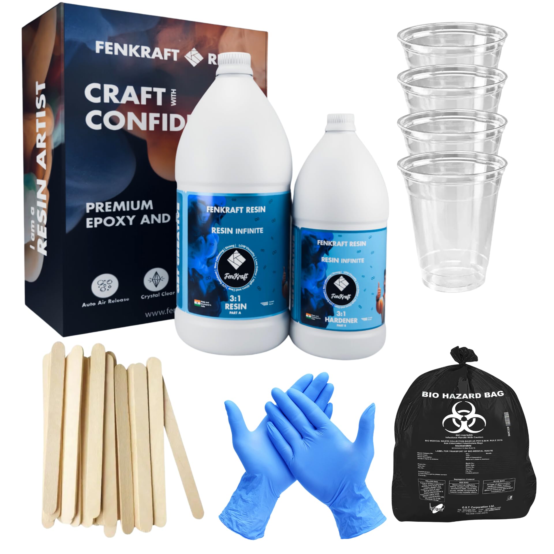 Fenkraft Infinite Casting Resin 3:1 – Crystal Clear Deep Pour Epoxy for Winter Art, Flower Preservation, River Tables, Jewelry, Clocks, Coasters, Table Tops, Small Molds, High-Gloss, UV Resistant