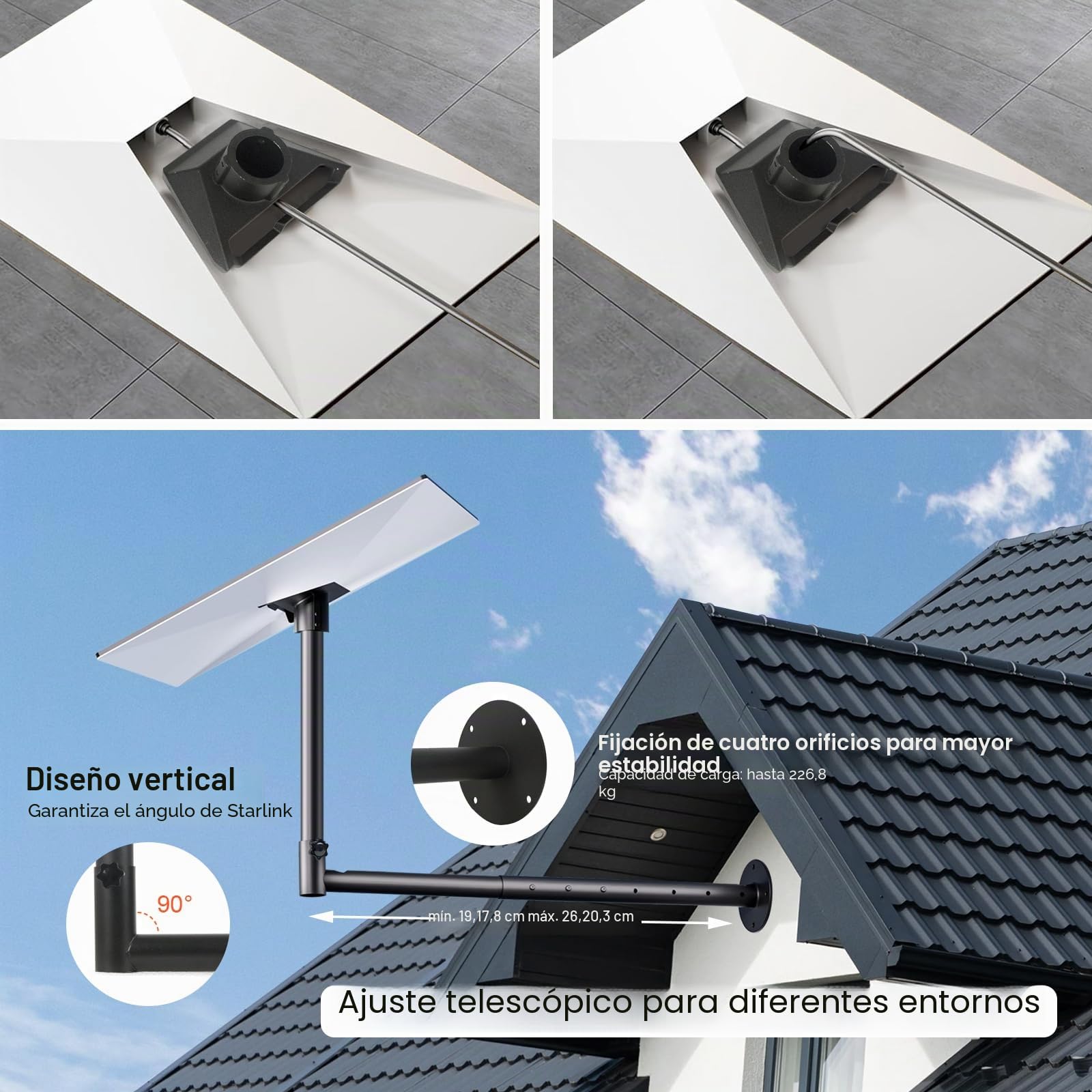 LIROPAU Mount Compatible con Starlink V3, Soporte de Pared | montaje en pared compatible con Starlink de ángulo vertical Gen 3 con adaptador de tubo compatible con Starlink V3