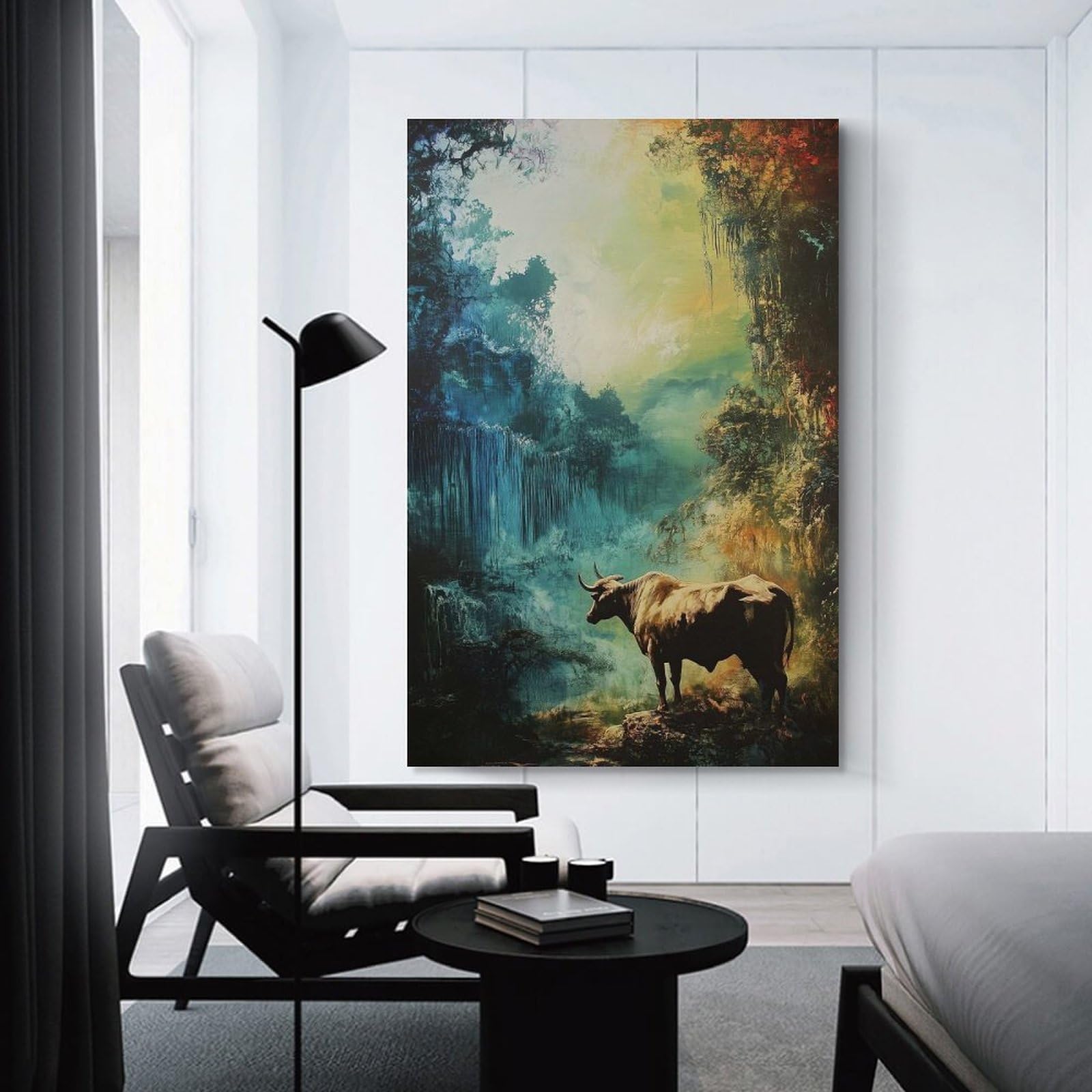 Junmoney Bull in A Mystical Forest Wall Picture Print 20x30inch(50x75cm), for Lounge Decor, Offices Or Entryway Styling, A Flexible Wall Accent for Shared Spaces