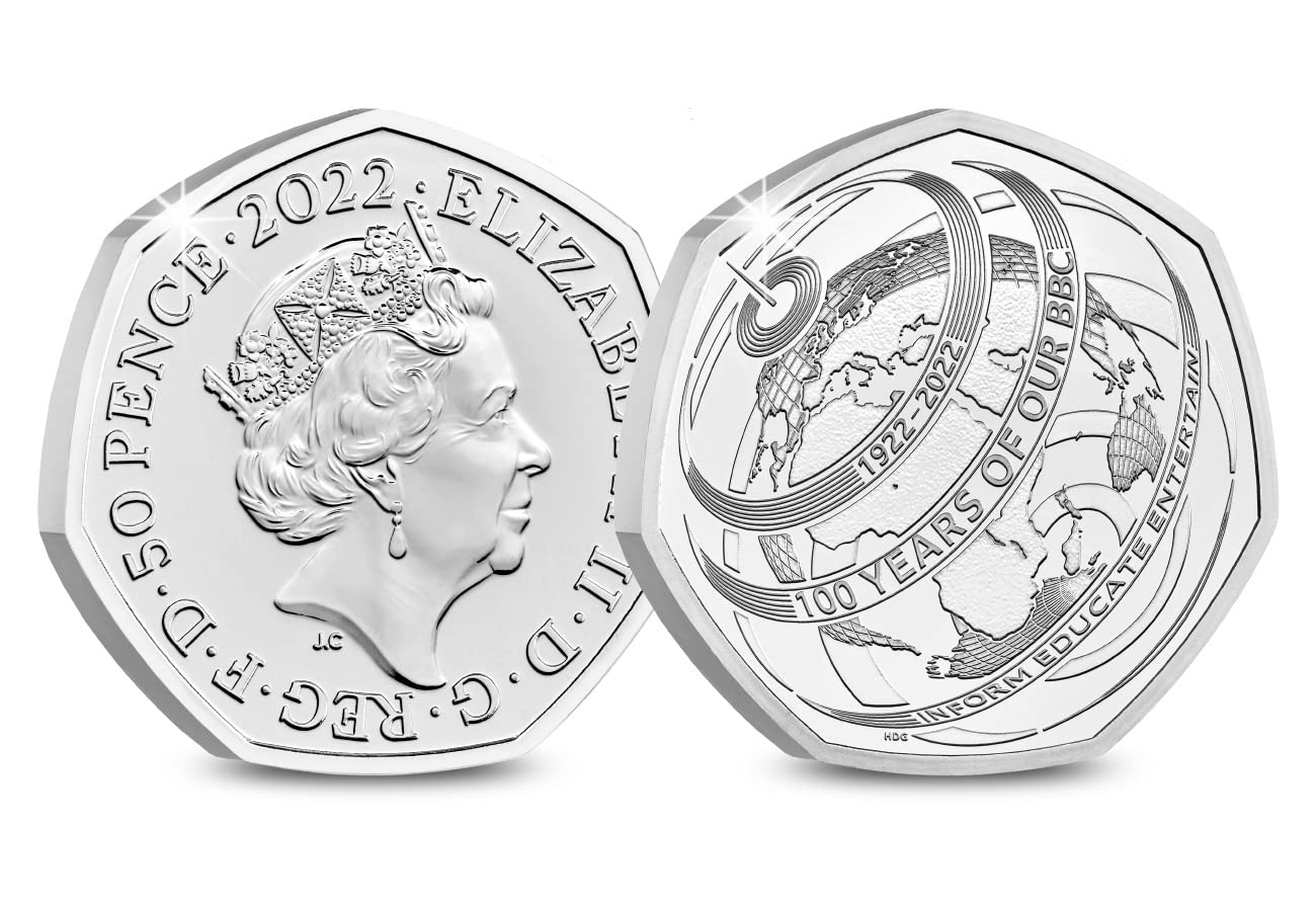BBC 50p Brilliant Uncirculated BU 50p Coin issued by the Mint with Queens head (Final Coin)