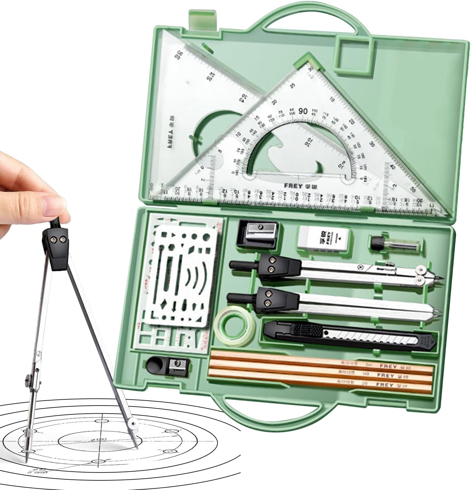 Geometry Set, Geometry Kit - 16x Mathematical Geometry Kit, Drawing Tools with Storage Box, Writing Supplies for Students Artists Teachers