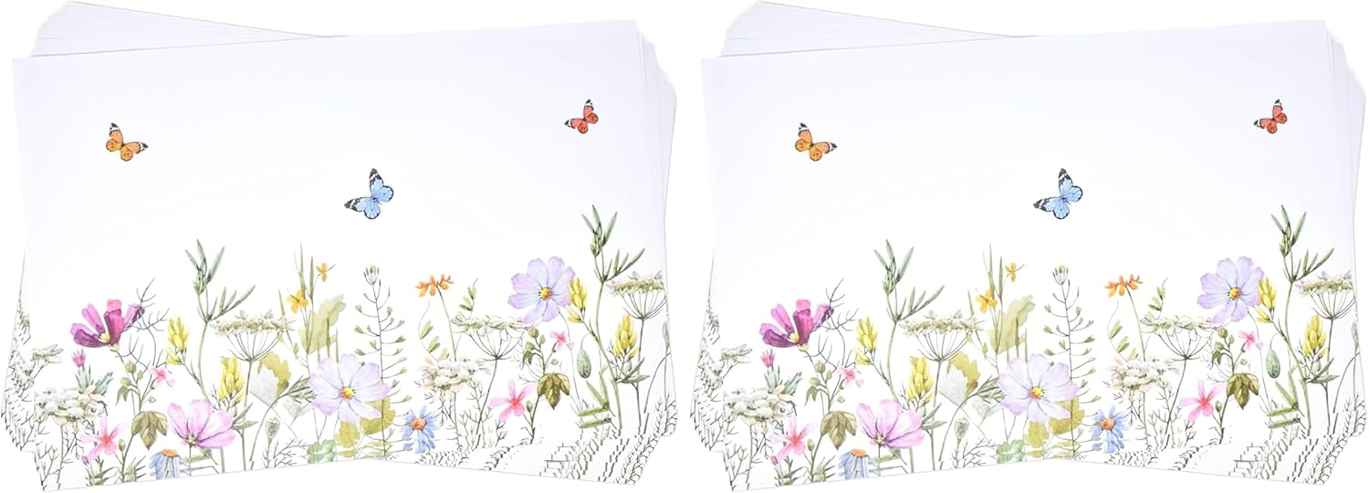 Gift Boutique 50 Floral Place Mats Spring Disposable Paper 11" x 17" Rectangle Colored Butterflies Flowers Charger Place Mat for Summer Flower (Pack of 2)